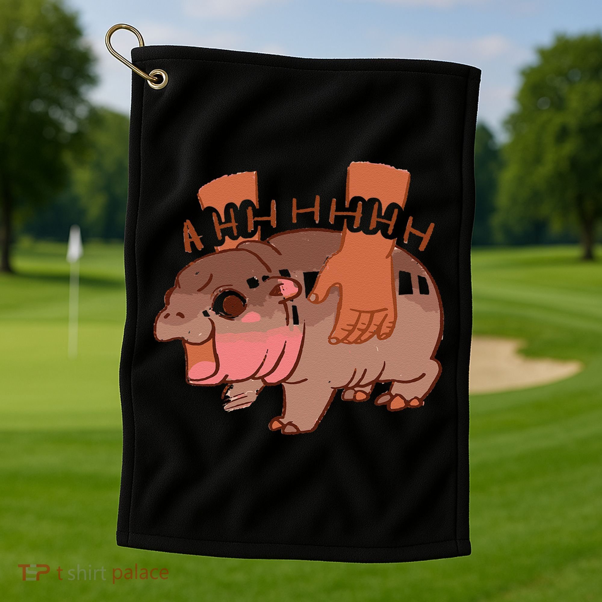 Moo Deng Bouncy Pig In Thai Picture The Cute Baby Hippo Gift Golf Towel