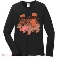 Moo Deng Bouncy Pig In Thai Picture The Cute Baby Hippo Gift Women's Long Sleeve Shirt thumb 0