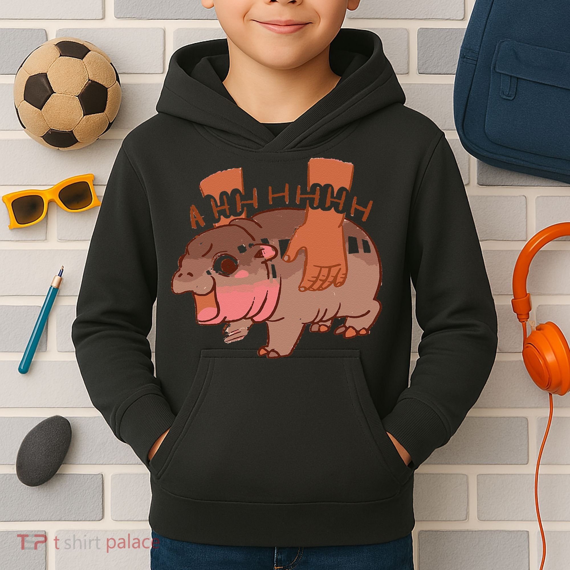 Moo Deng Bouncy Pig In Thai Picture The Cute Baby Hippo Gift Kids Hoodie