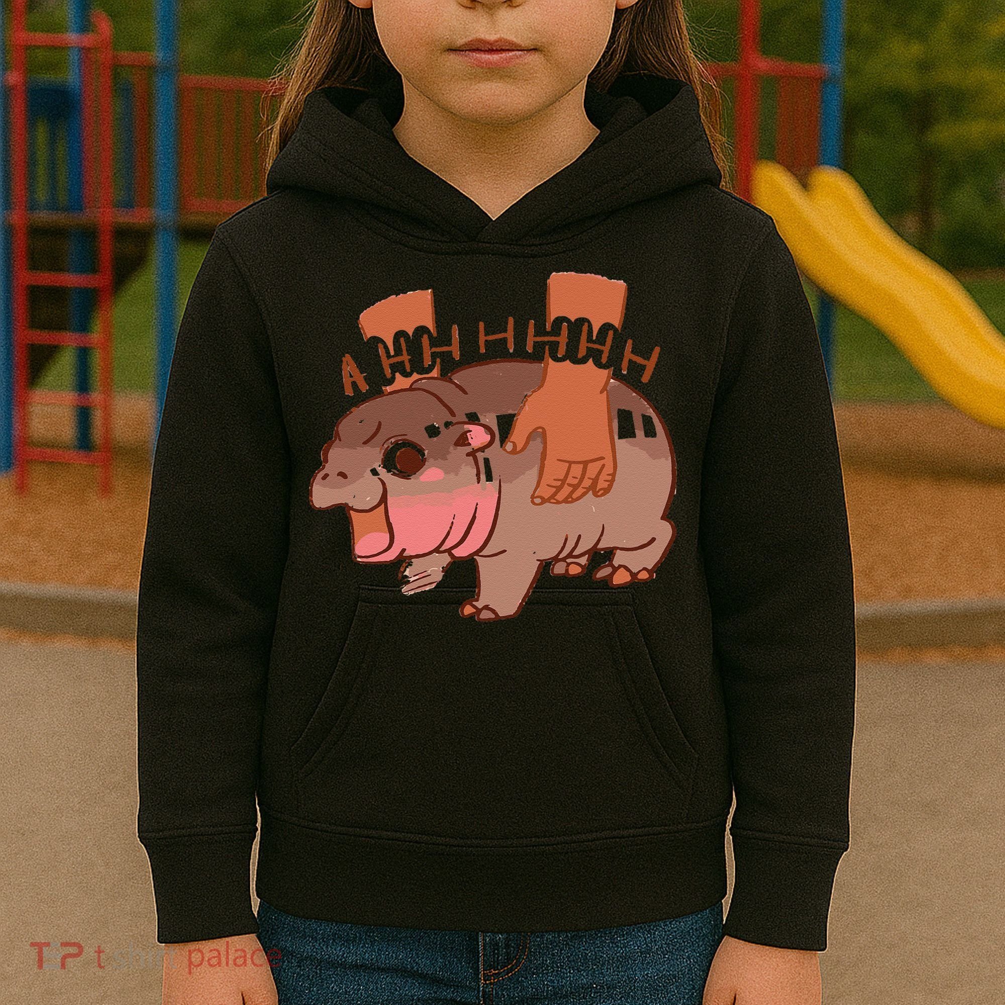 Moo Deng Bouncy Pig In Thai Picture The Cute Baby Hippo Gift Kids Hoodie