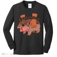 Moo Deng Bouncy Pig In Thai Picture The Cute Baby Hippo Gift Kids Long Sleeve Shirt thumb 0