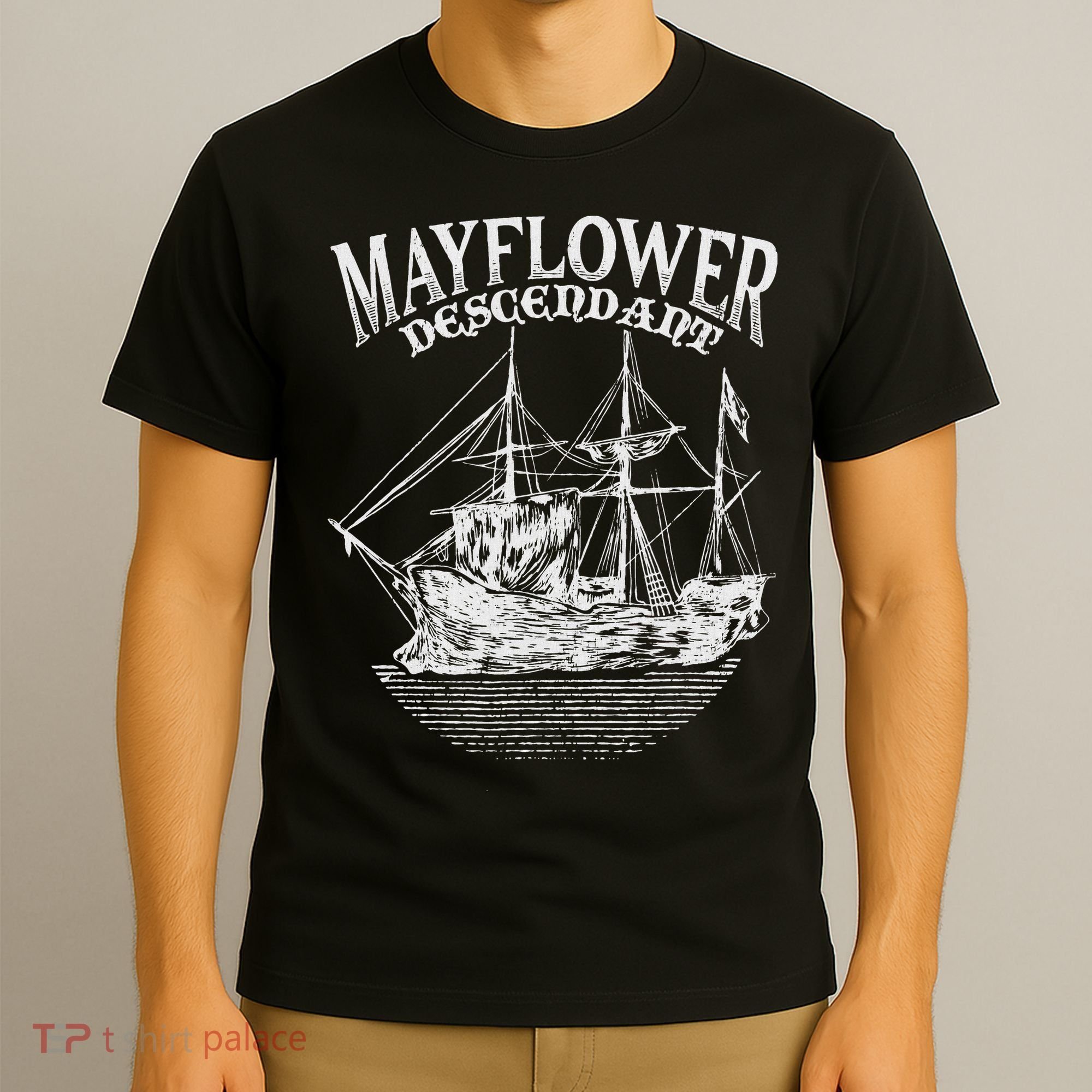Mayflower Descendant Boat History Gift Usa Pilgrim Fathers T-Shirt