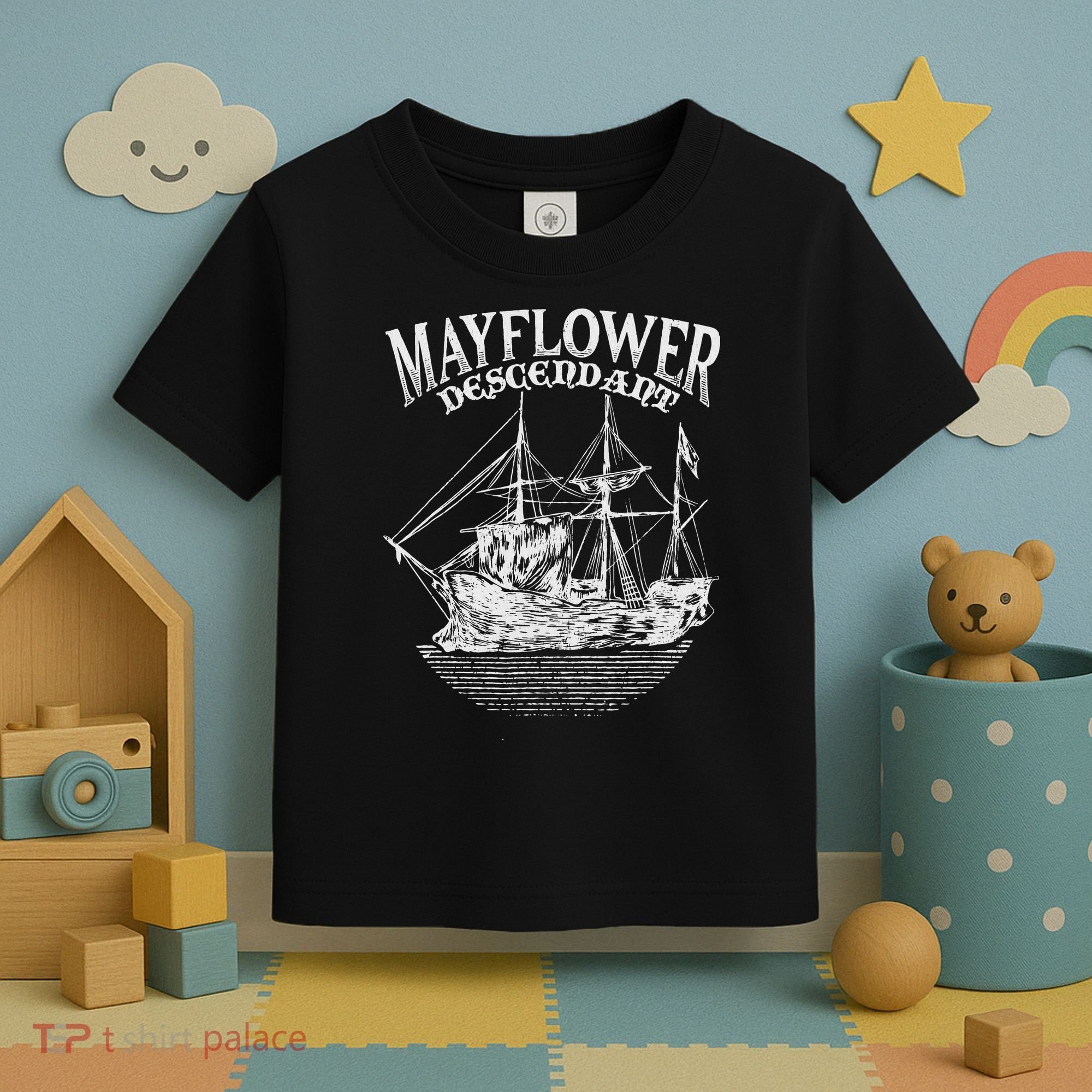 Mayflower Descendant Boat History Gift Usa Pilgrim Fathers Toddler T-Shirt