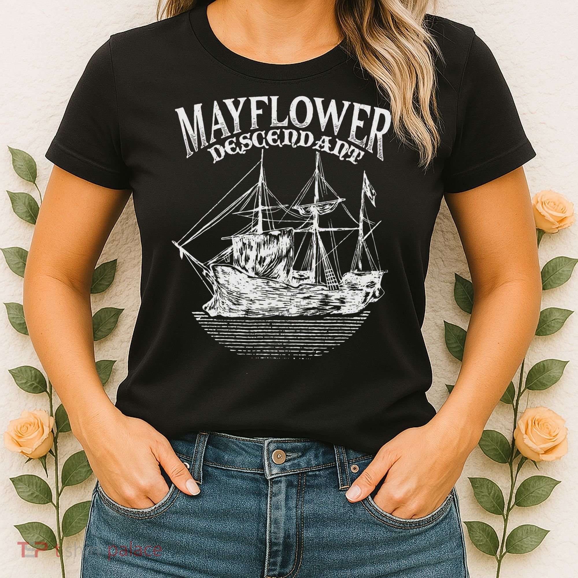 Mayflower Descendant Boat History Gift Usa Pilgrim Fathers Women's T-Shirt