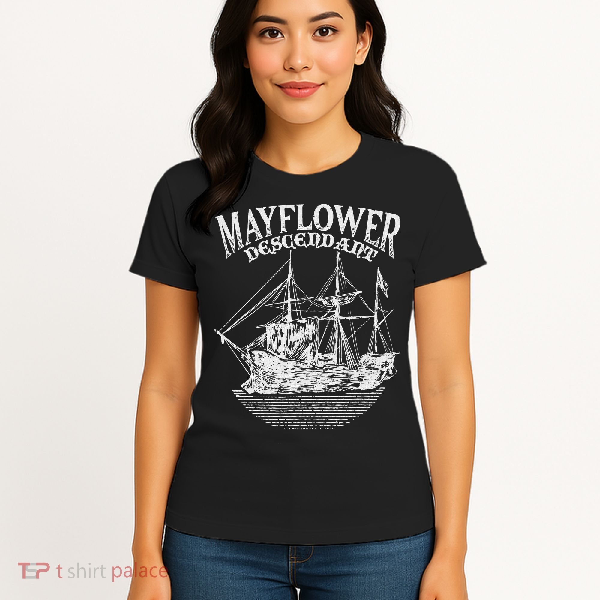 Mayflower Descendant Boat History Gift Usa Pilgrim Fathers Women's T-Shirt