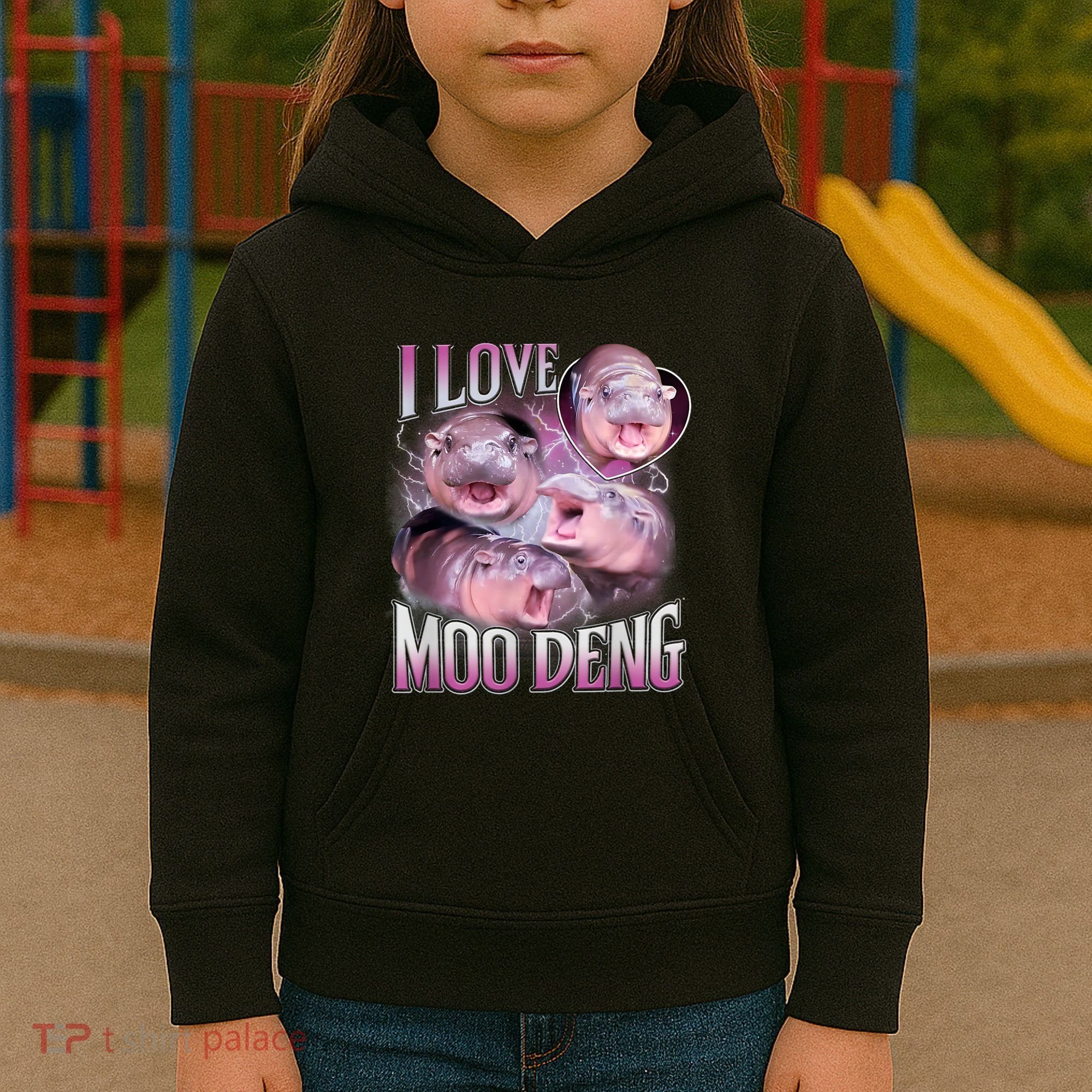 Moo Deng Baby Pygmy Hippos Thailand Kids Hoodie