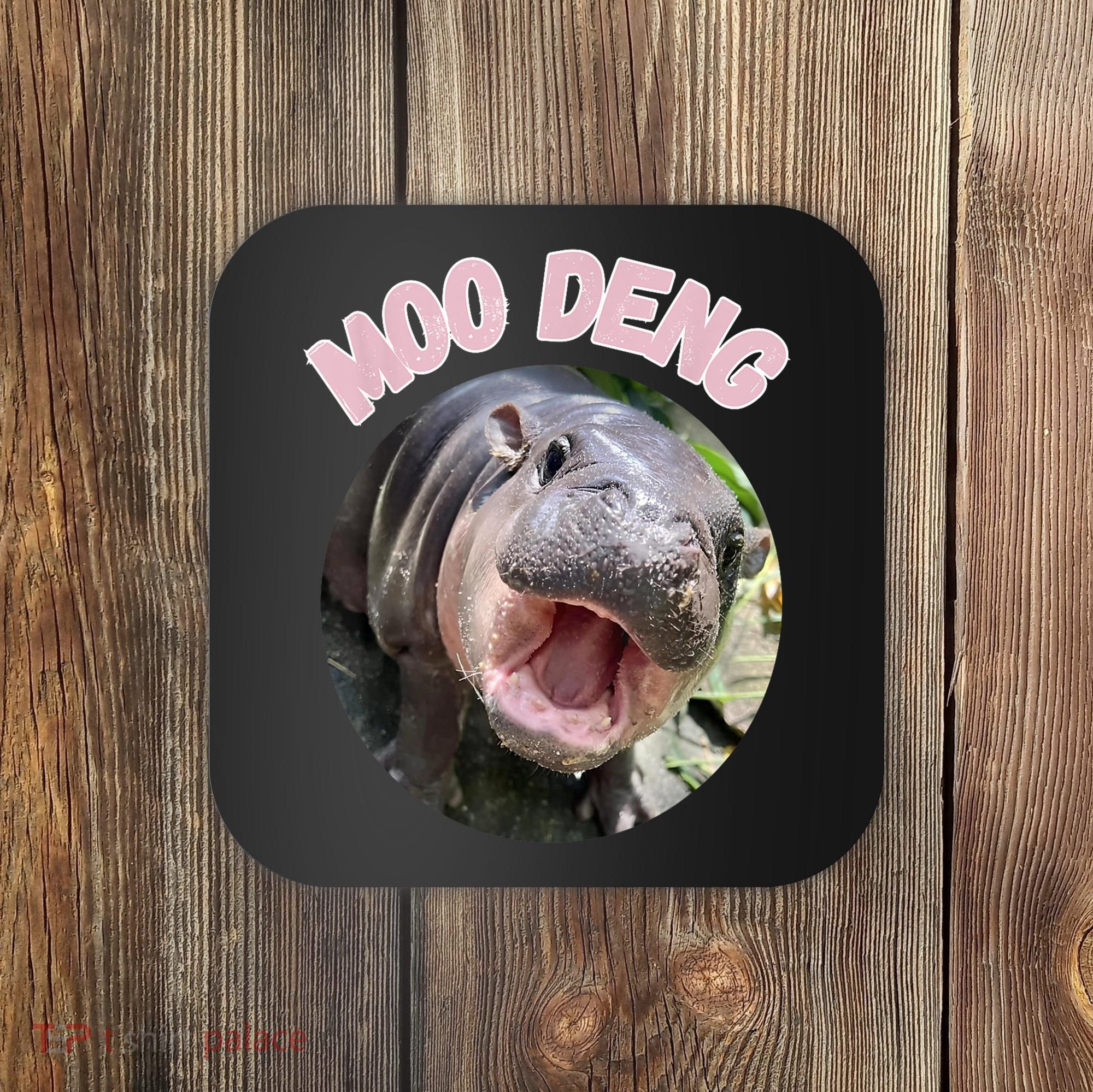Moo Deng Bouncy Pig In Thai Picture The Cute Baby Hippo Gift Coaster