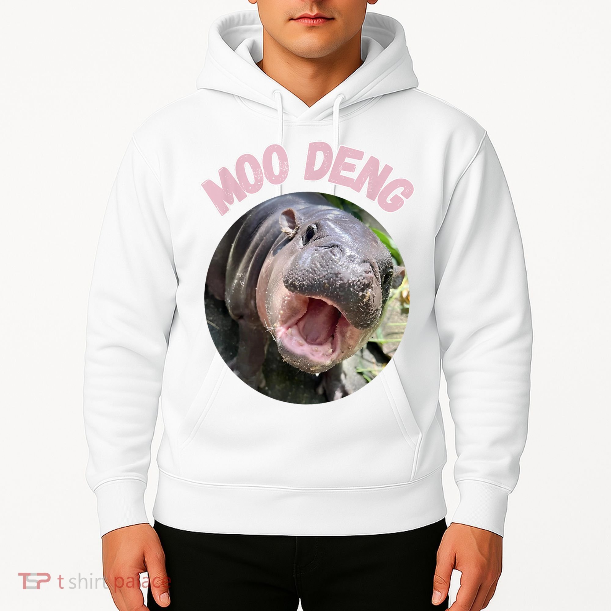 Moo Deng Bouncy Pig In Thai Picture The Cute Baby Hippo Gift Hoodie