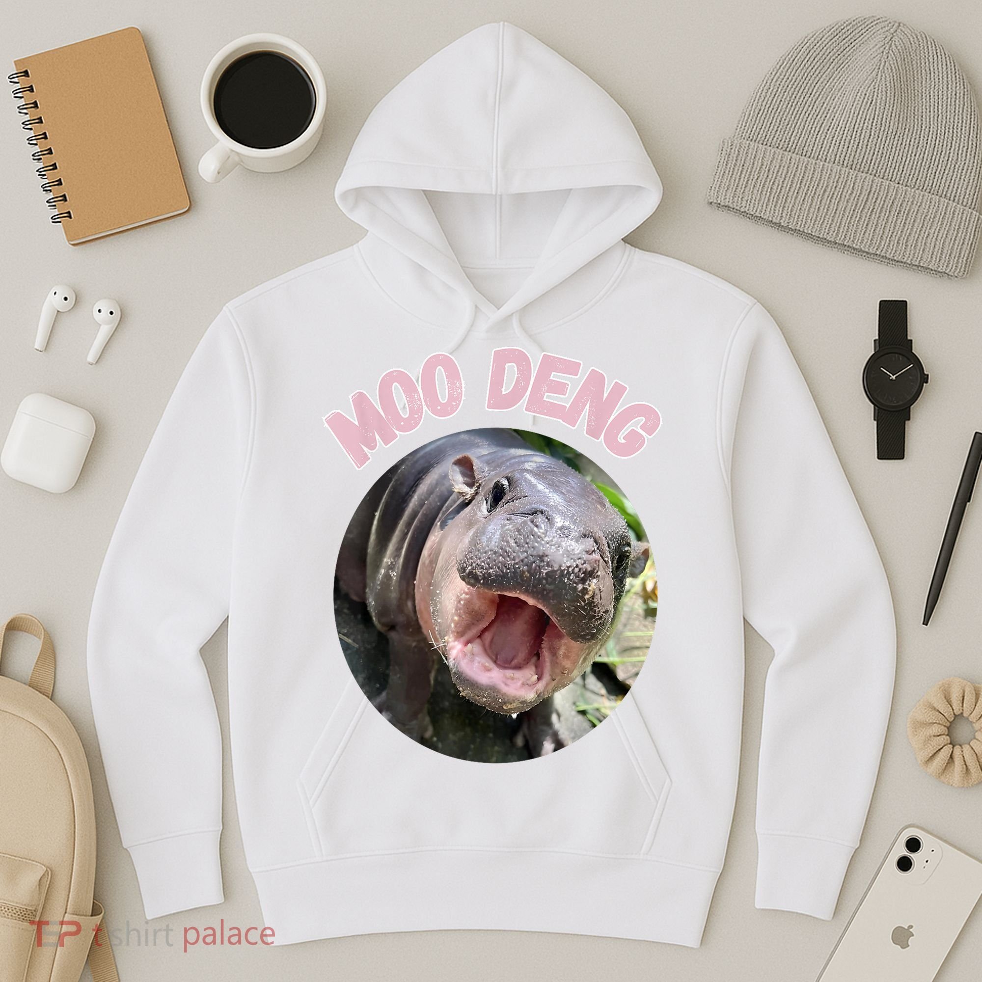 Moo Deng Bouncy Pig In Thai Picture The Cute Baby Hippo Gift Hoodie