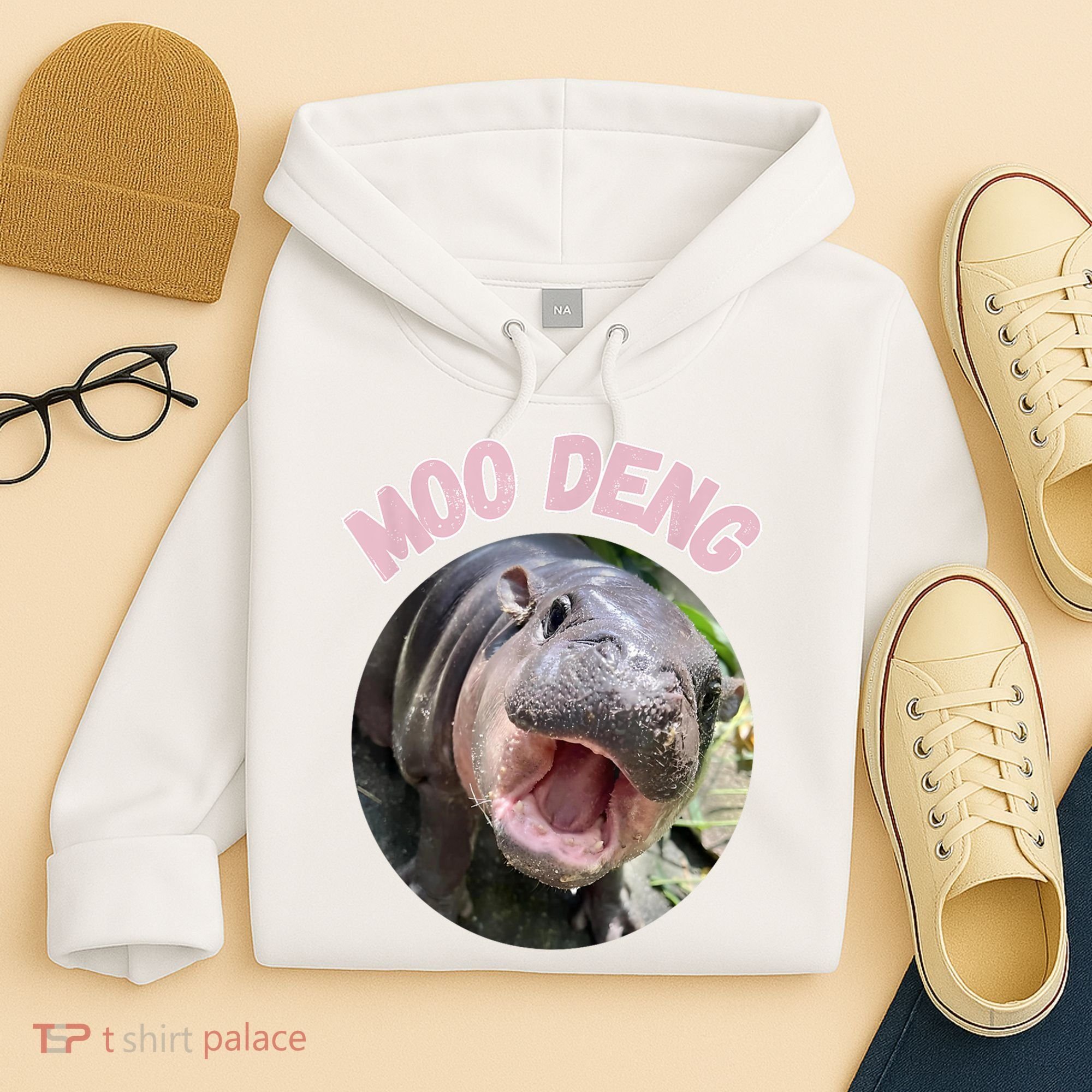 Moo Deng Bouncy Pig In Thai Picture The Cute Baby Hippo Gift Hoodie