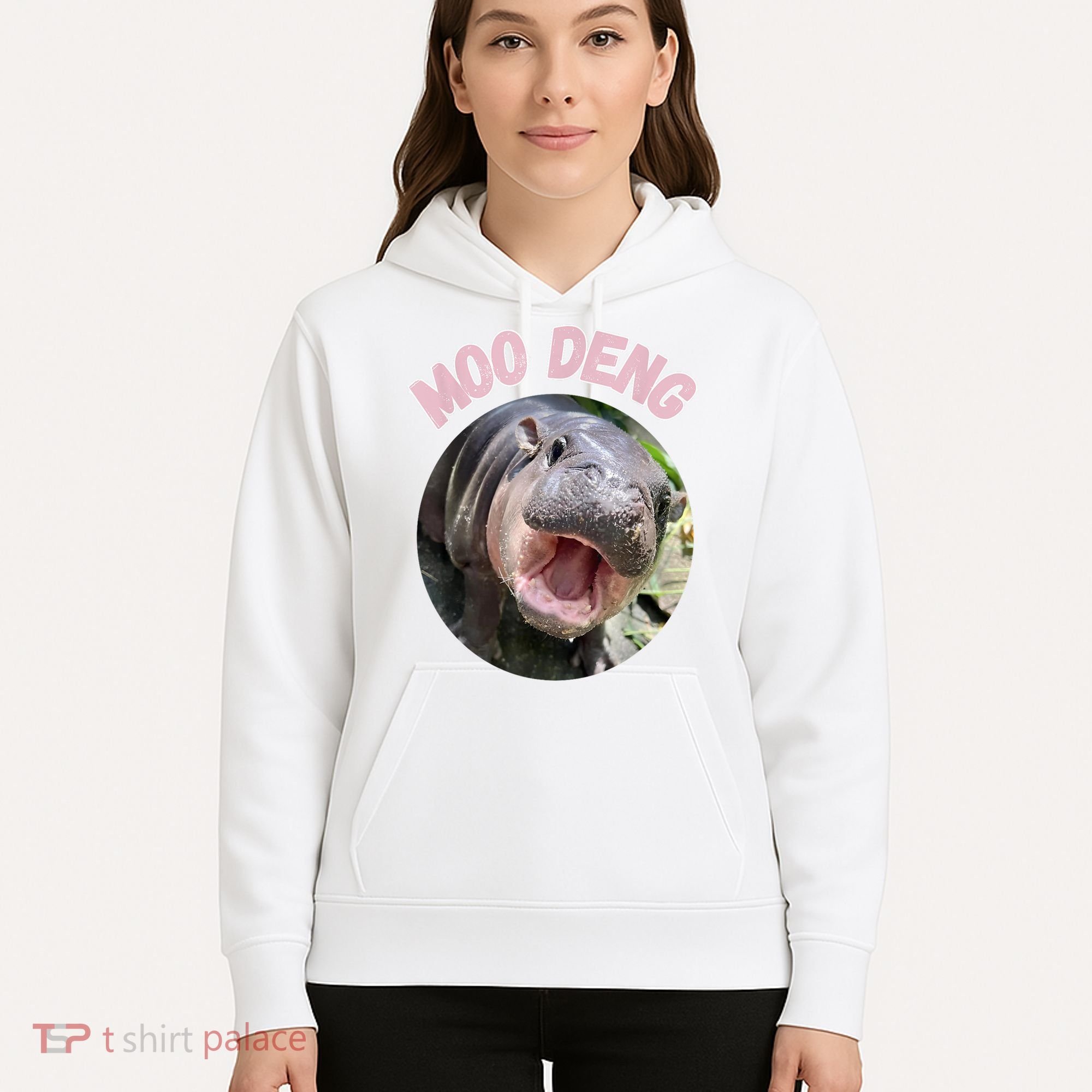 Moo Deng Bouncy Pig In Thai Picture The Cute Baby Hippo Gift Hoodie