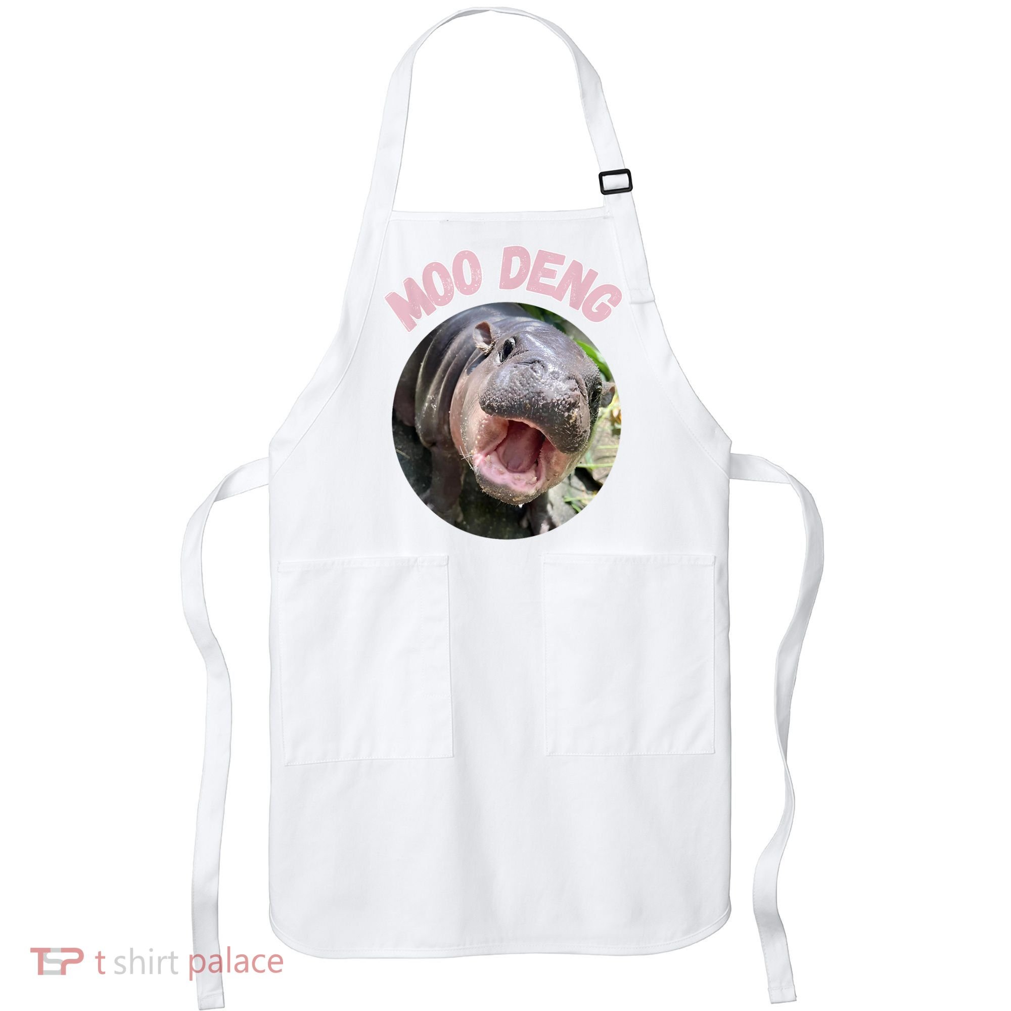 Moo Deng Bouncy Pig In Thai Picture The Cute Baby Hippo Gift Apron