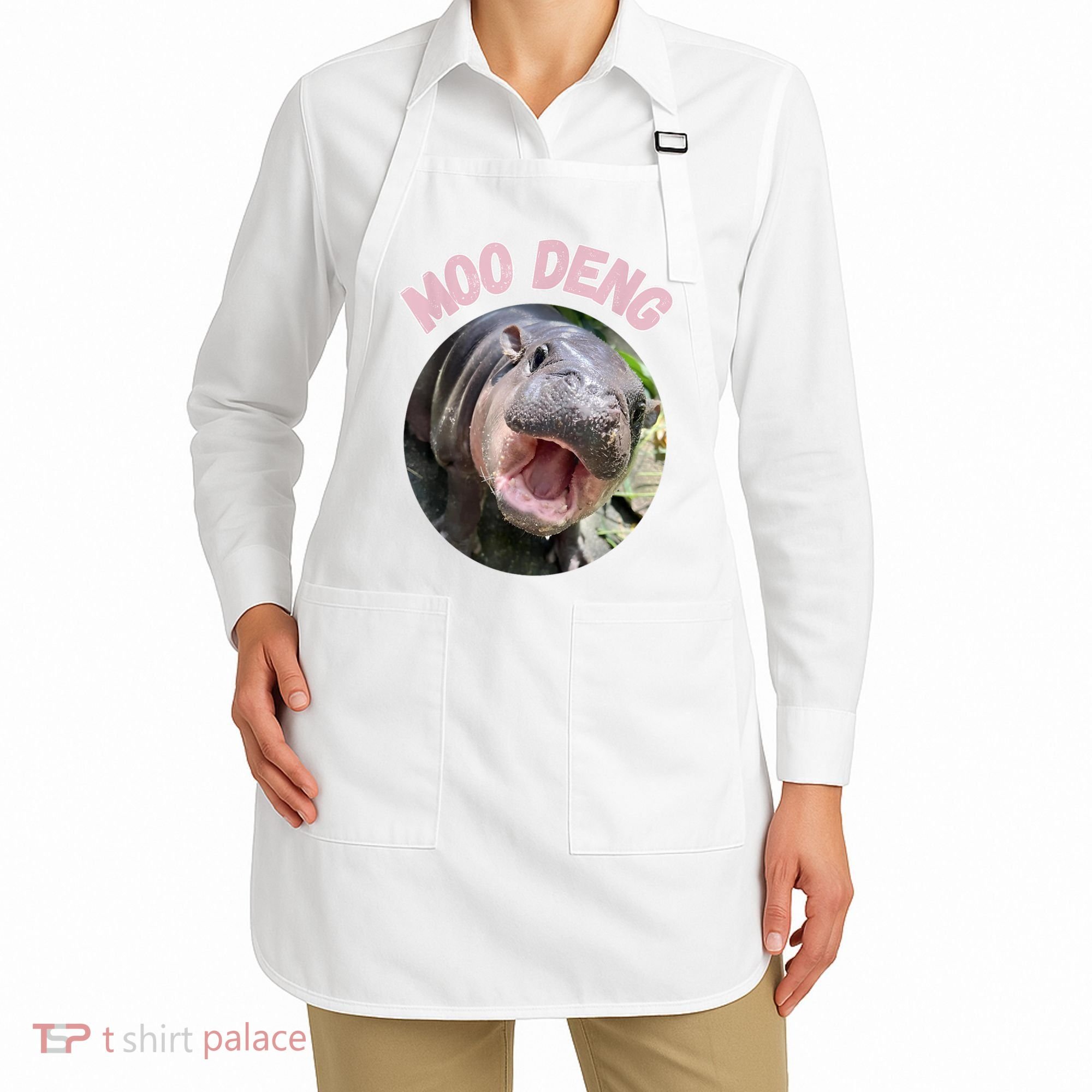 Moo Deng Bouncy Pig In Thai Picture The Cute Baby Hippo Gift Apron