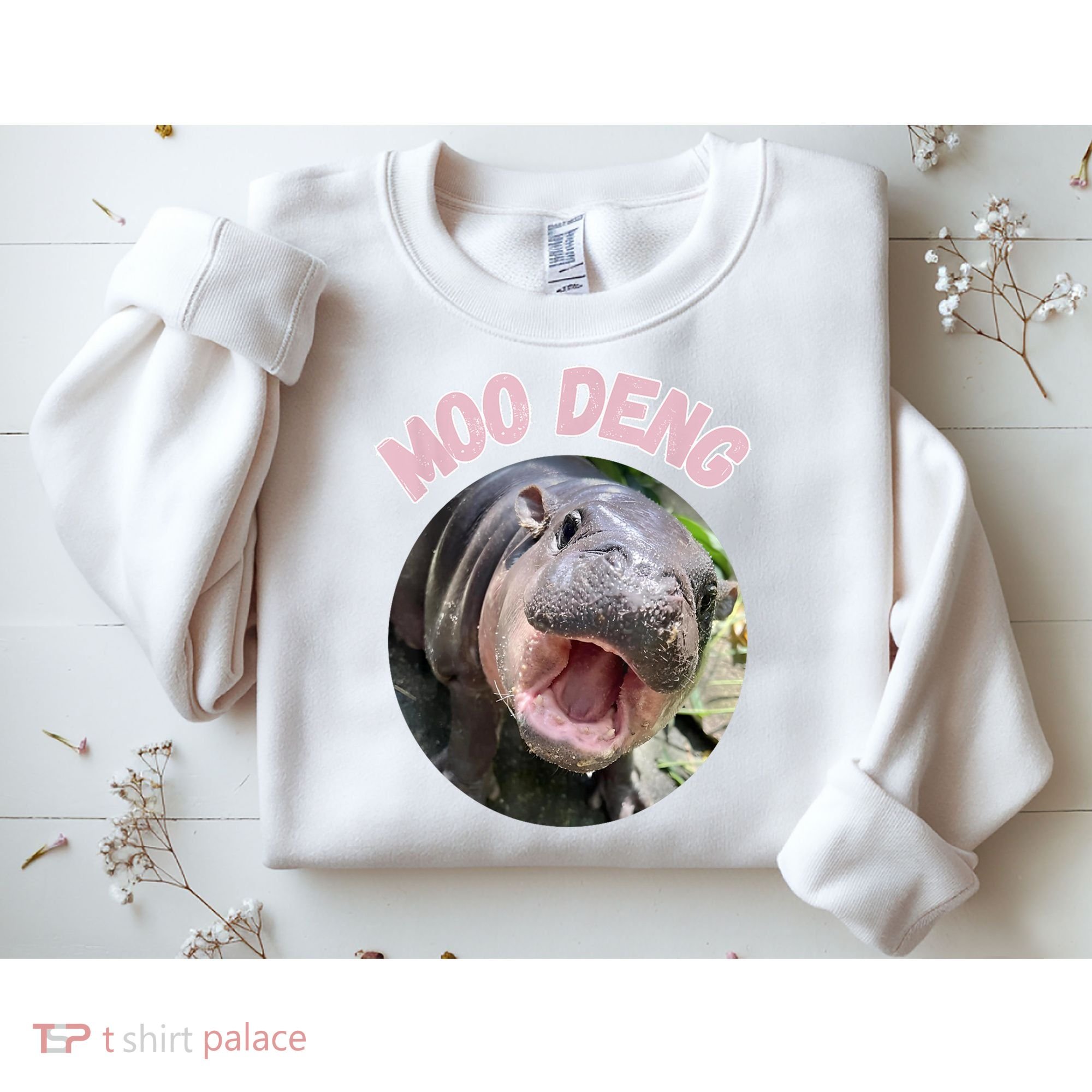Moo Deng Bouncy Pig In Thai Picture The Cute Baby Hippo Gift Sweatshirt