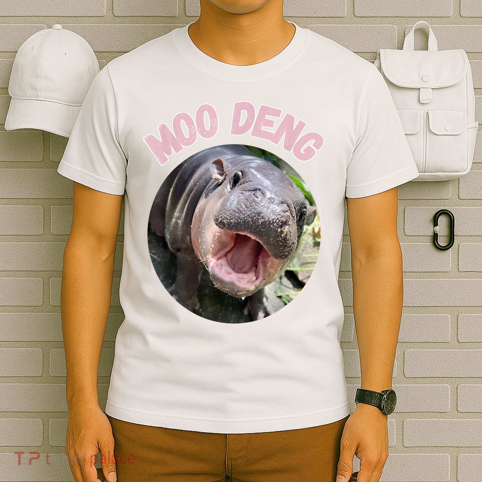 Moo Deng Bouncy Pig In Thai Picture The Cute Baby Hippo Gift T-Shirt