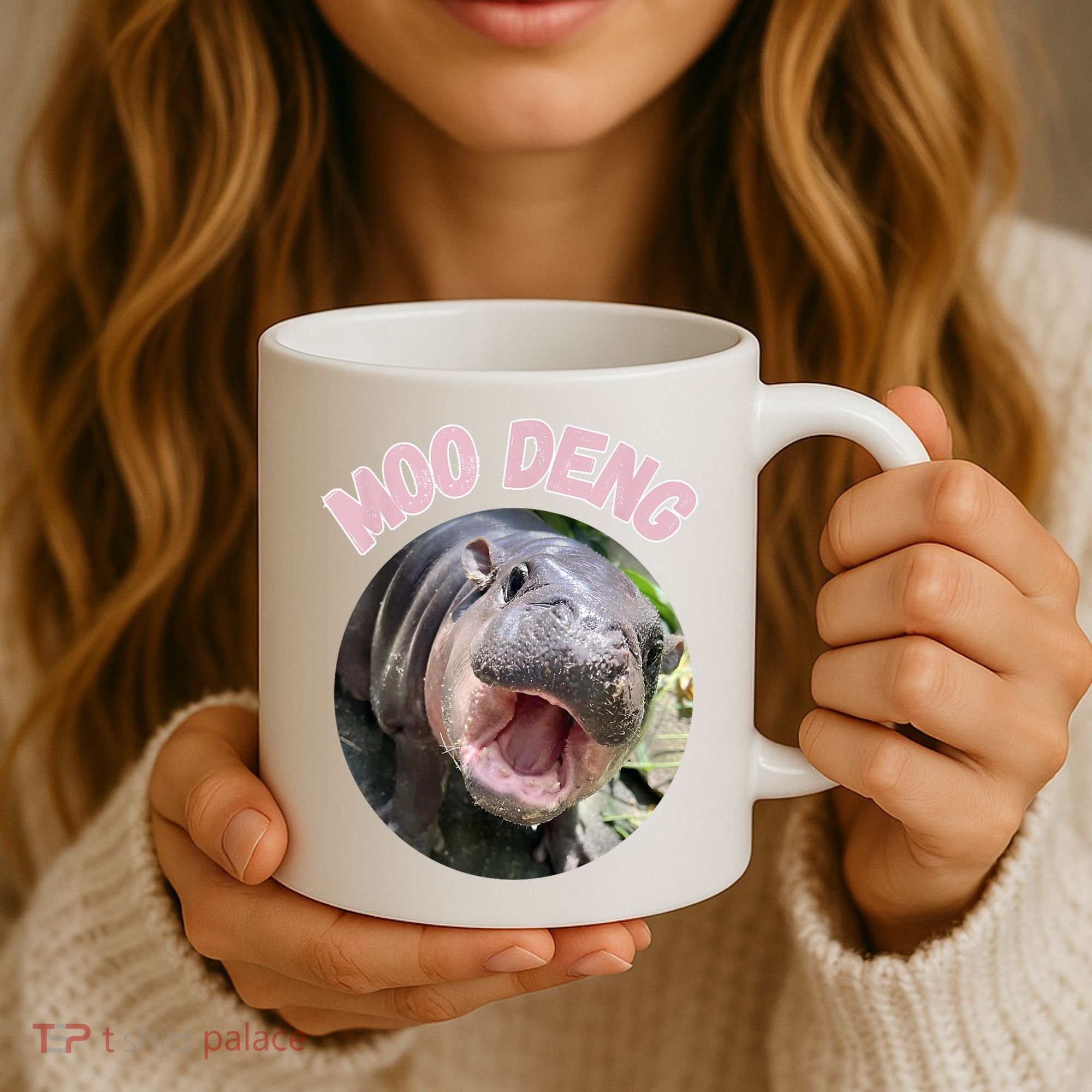 Moo Deng Bouncy Pig In Thai Picture The Cute Baby Hippo Gift Coffee Mug