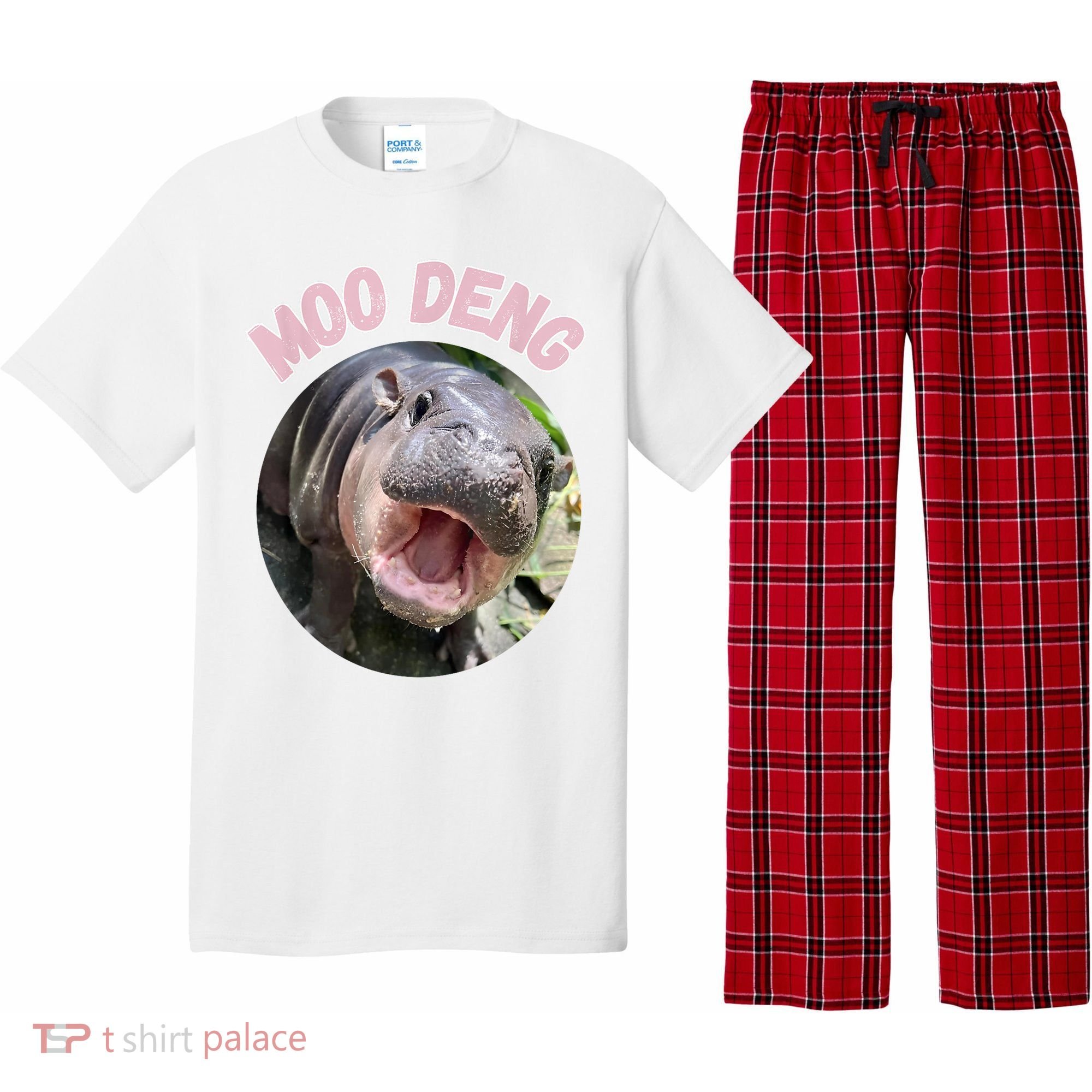 Moo Deng Bouncy Pig In Thai Picture The Cute Baby Hippo Gift Pajama Set
