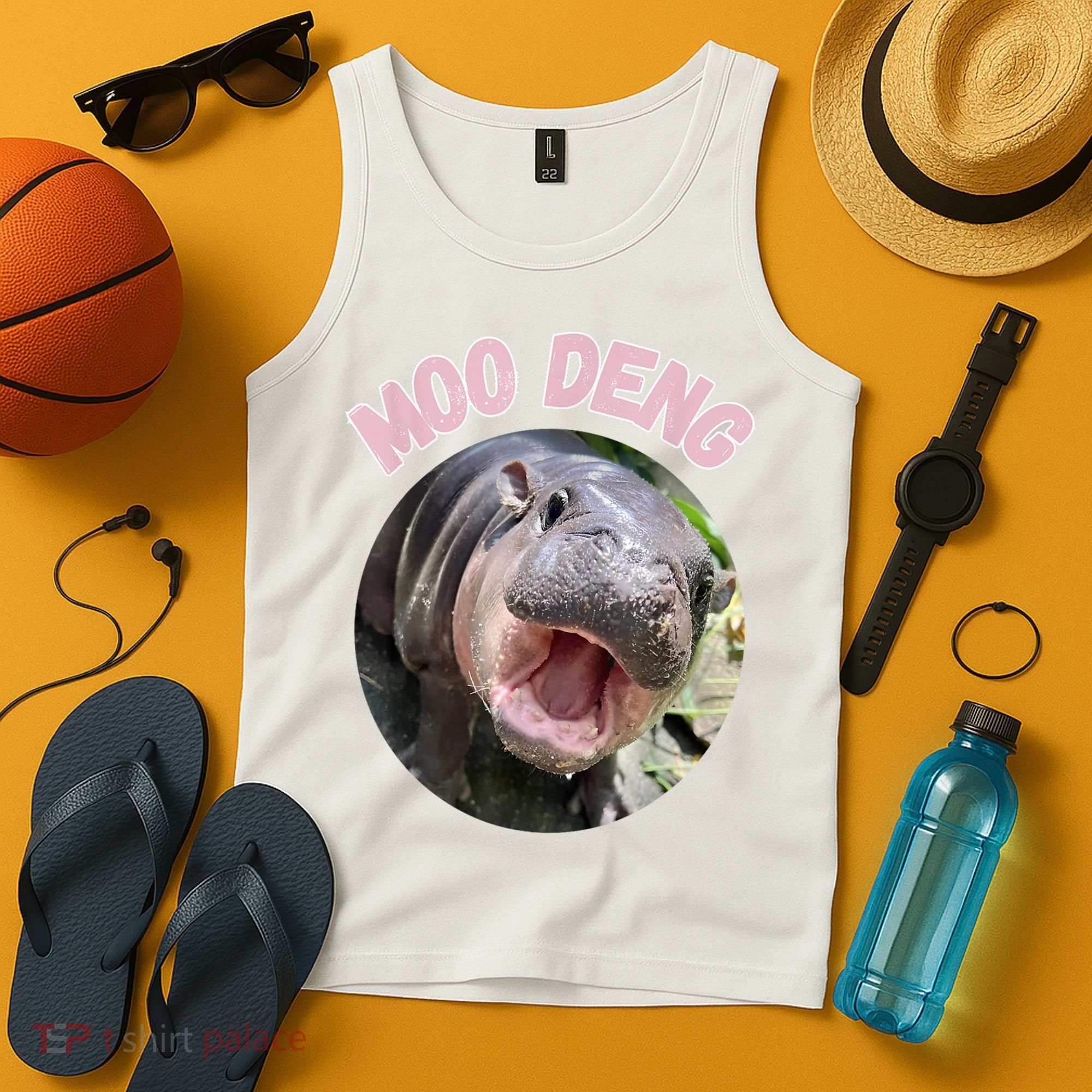 Moo Deng Bouncy Pig In Thai Picture The Cute Baby Hippo Gift Tank Top