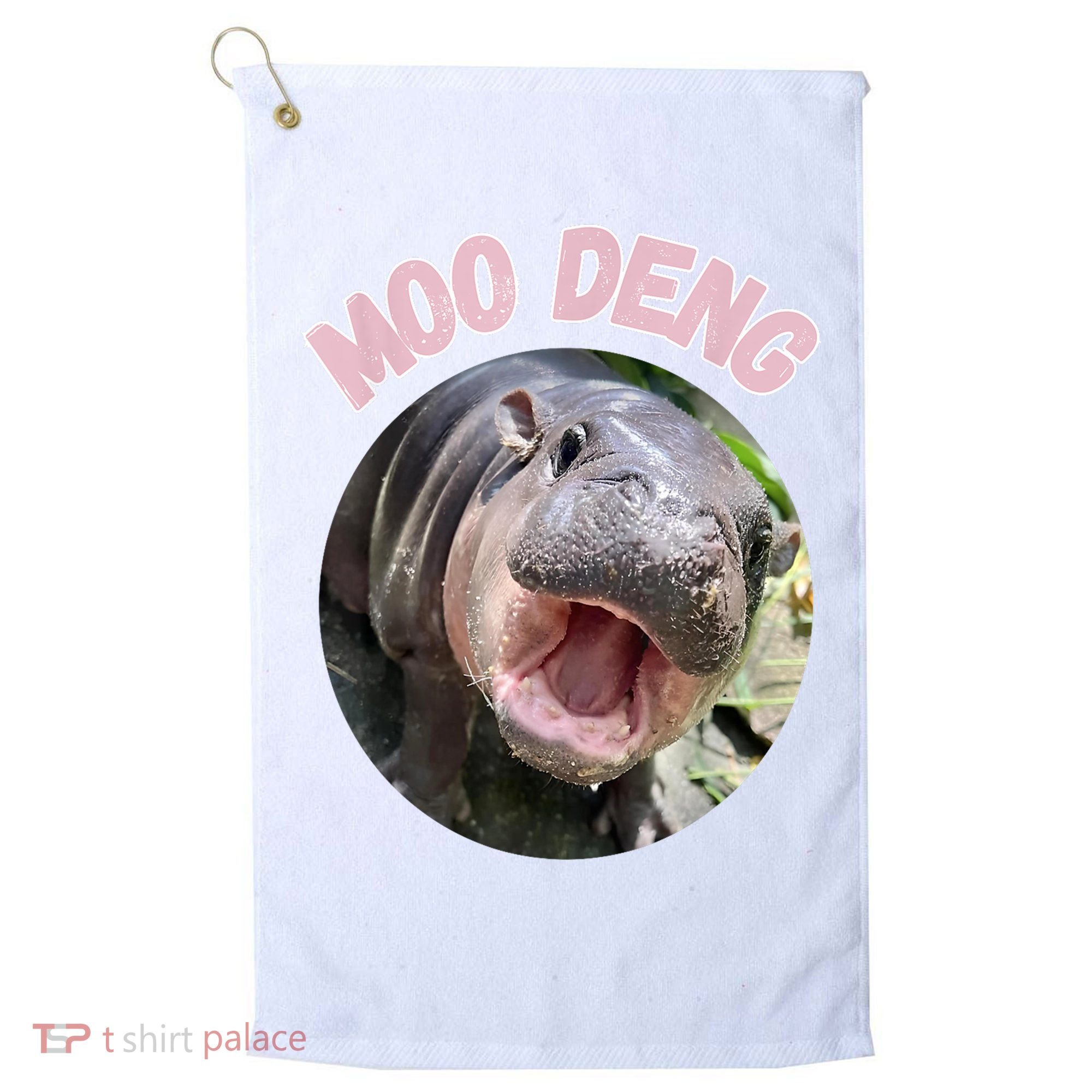 Moo Deng Bouncy Pig In Thai Picture The Cute Baby Hippo Gift Golf Towel