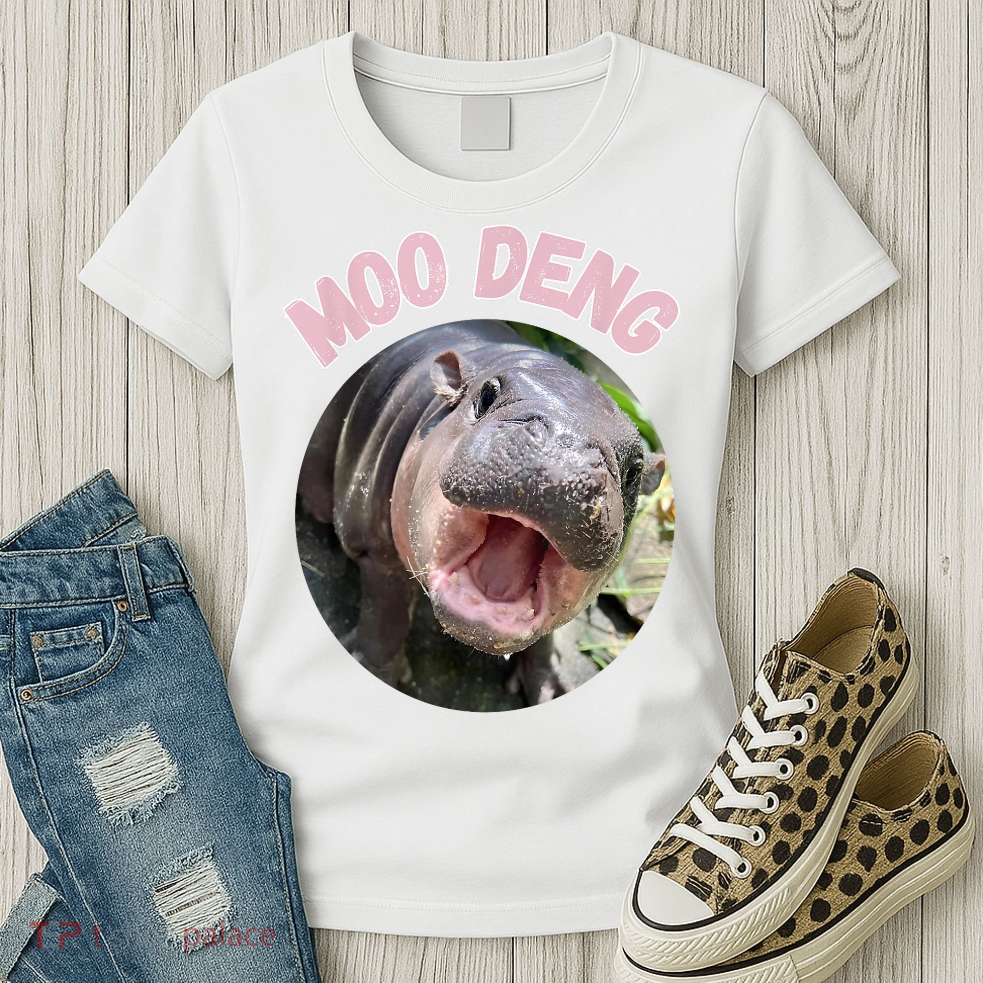 Moo Deng Bouncy Pig In Thai Picture The Cute Baby Hippo Gift Women's T-Shirt
