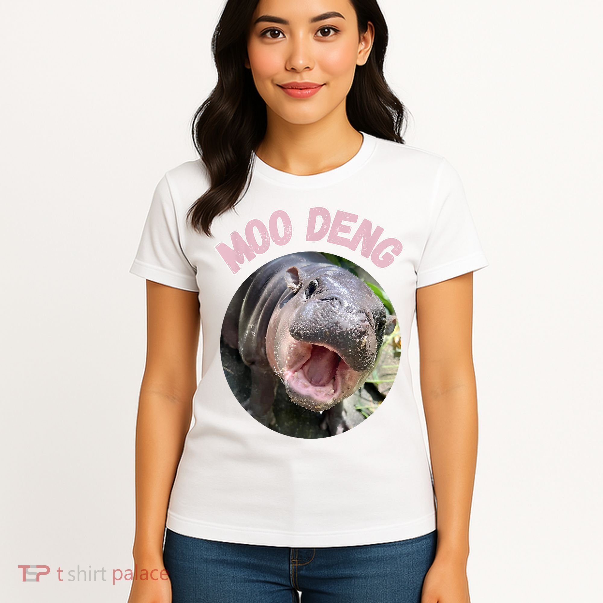 Moo Deng Bouncy Pig In Thai Picture The Cute Baby Hippo Gift Women's T-Shirt
