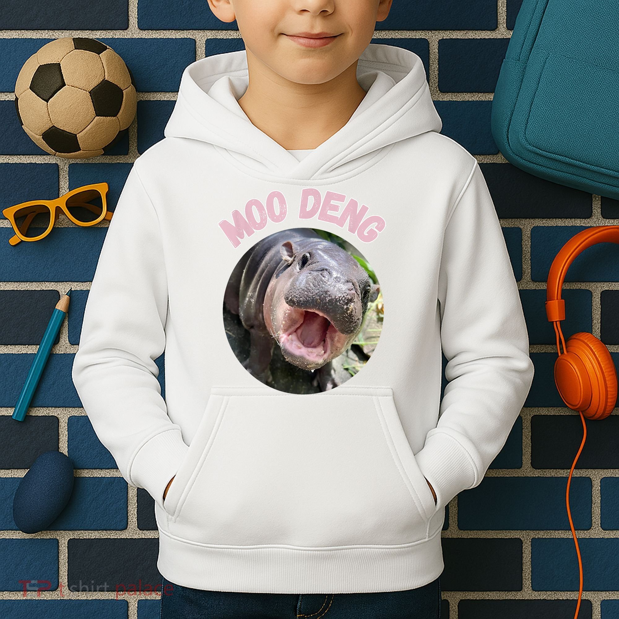 Moo Deng Bouncy Pig In Thai Picture The Cute Baby Hippo Gift Kids Hoodie