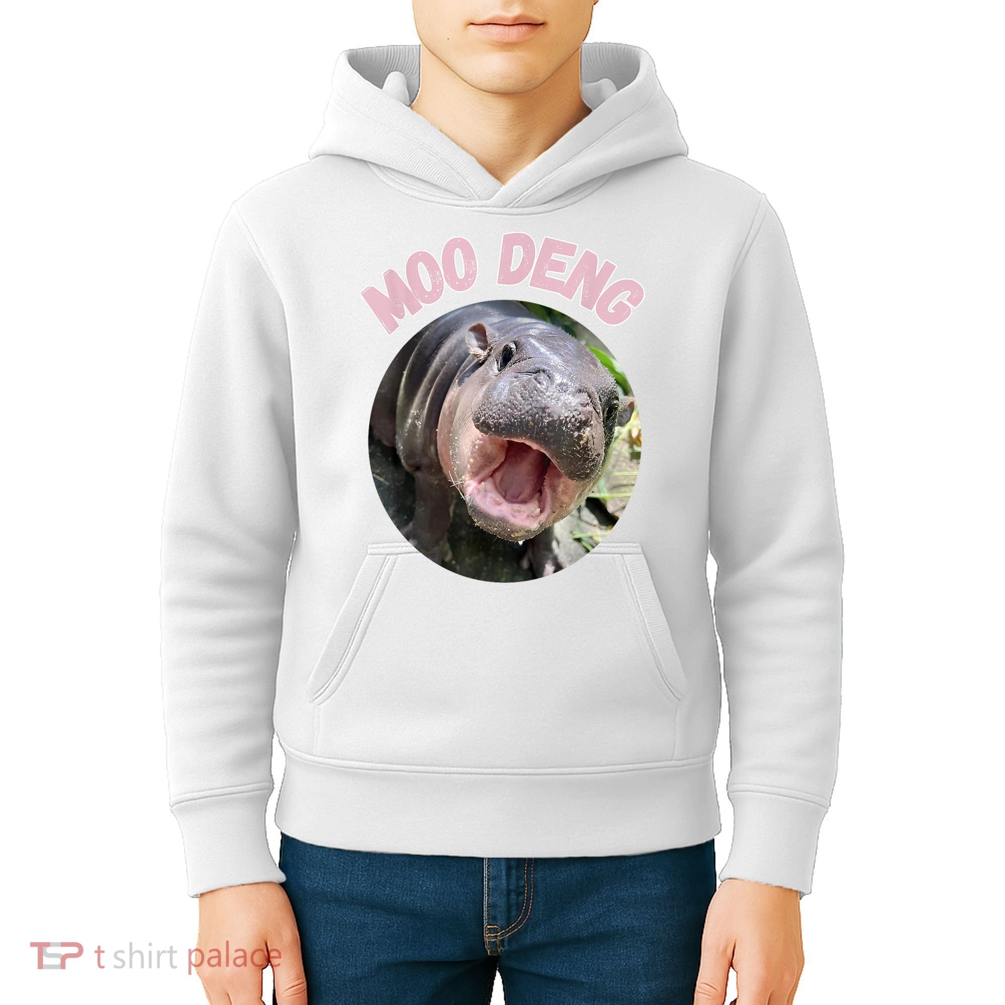 Moo Deng Bouncy Pig In Thai Picture The Cute Baby Hippo Gift Kids Hoodie