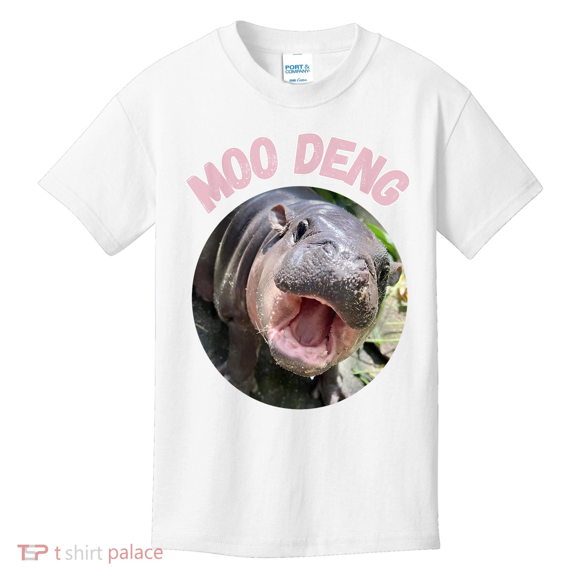 Moo Deng Bouncy Pig In Thai Picture The Cute Baby Hippo Gift Kids T-Shirt