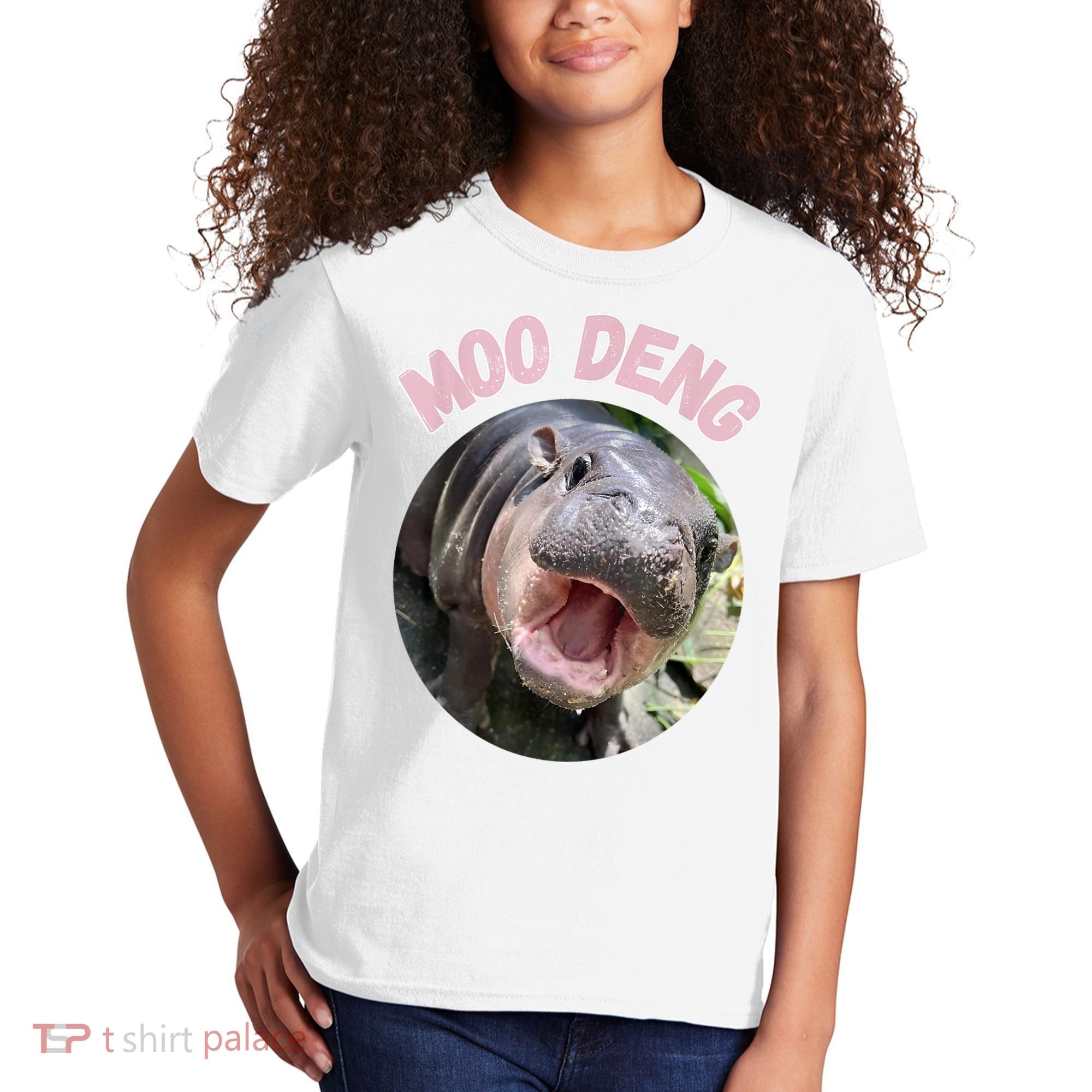 Moo Deng Bouncy Pig In Thai Picture The Cute Baby Hippo Gift Kids T-Shirt