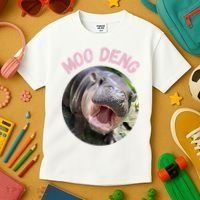 Moo Deng Bouncy Pig In Thai Picture The Cute Baby Hippo Gift Kids T-Shirt thumb 3