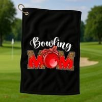 Mothers Day Bowling Mom Leopard Game Day Mom Life Cute Gift Golf Towel thumb 1