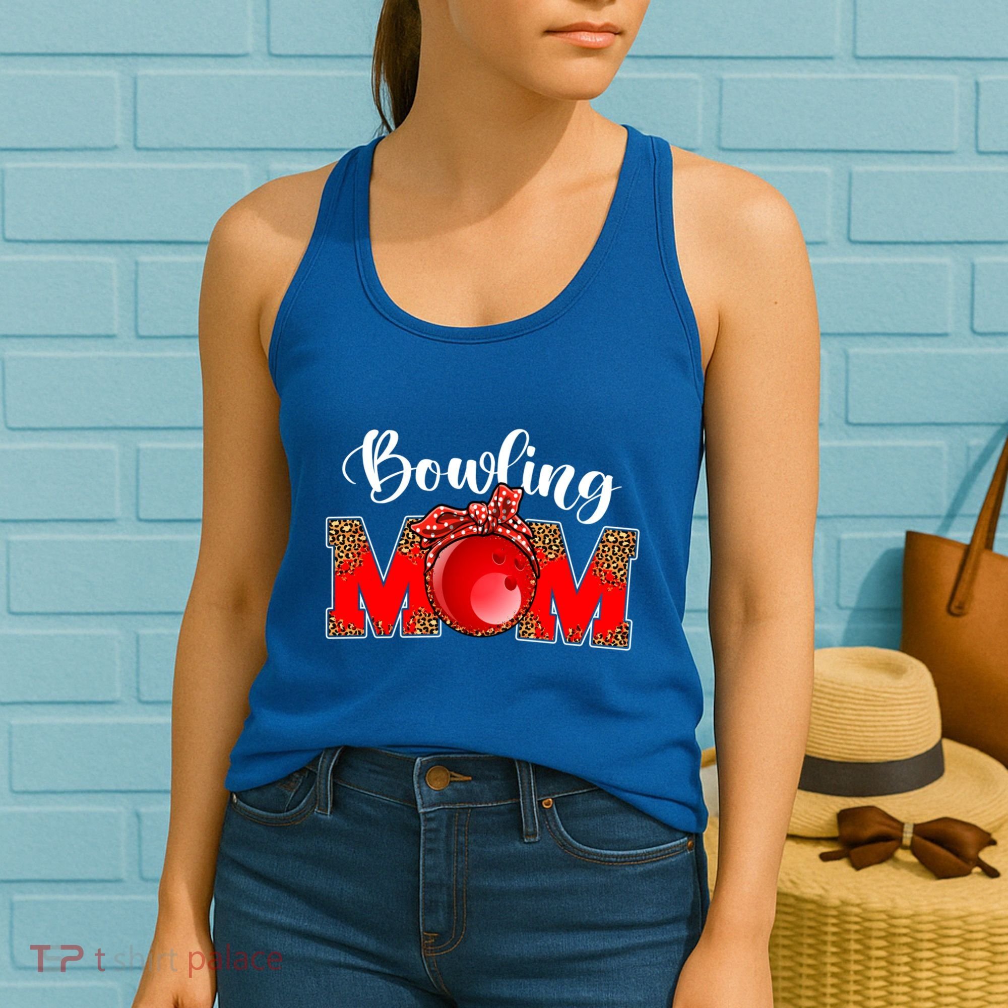 Mothers Day Bowling Mom Leopard Game Day Mom Life Cute Gift Women's Tank Top