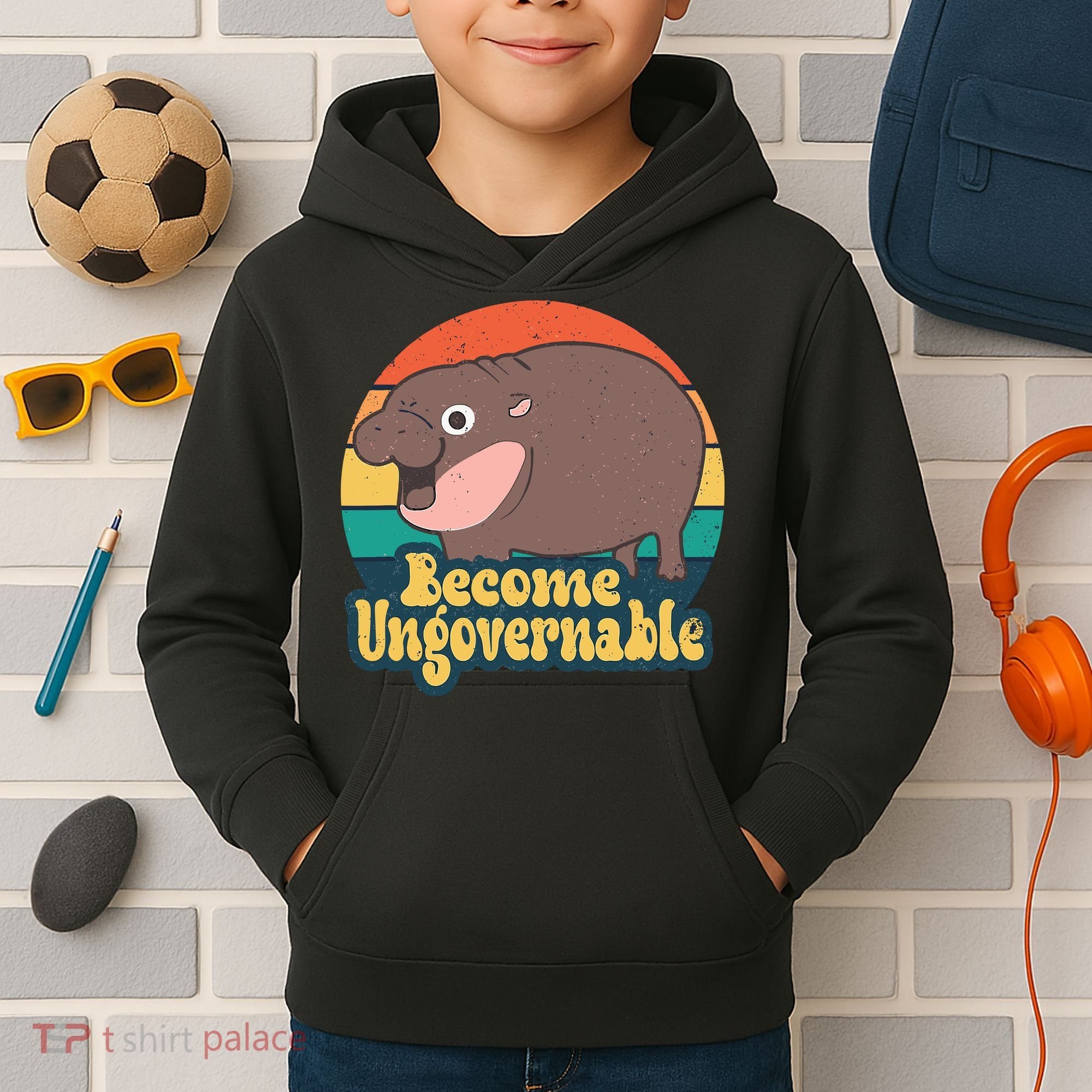 Moo Deng Become Ungovernable Kids Hoodie