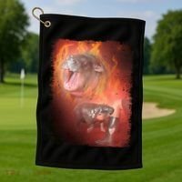 Moo Deng Bouncy Pig In Thai Fire Picture The Cute Baby Hippo Golf Towel thumb 1