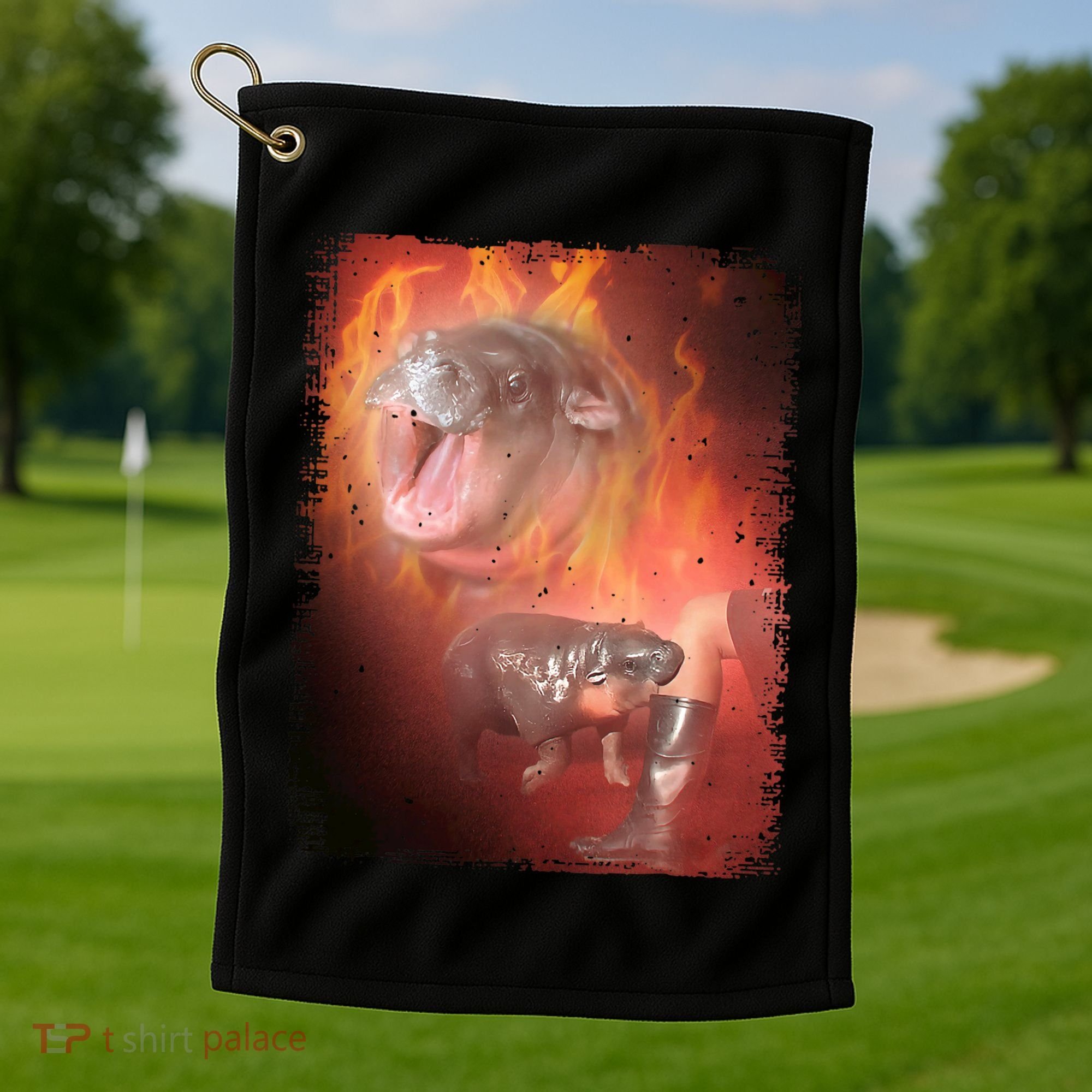 Moo Deng Bouncy Pig In Thai Fire Picture The Cute Baby Hippo Golf Towel