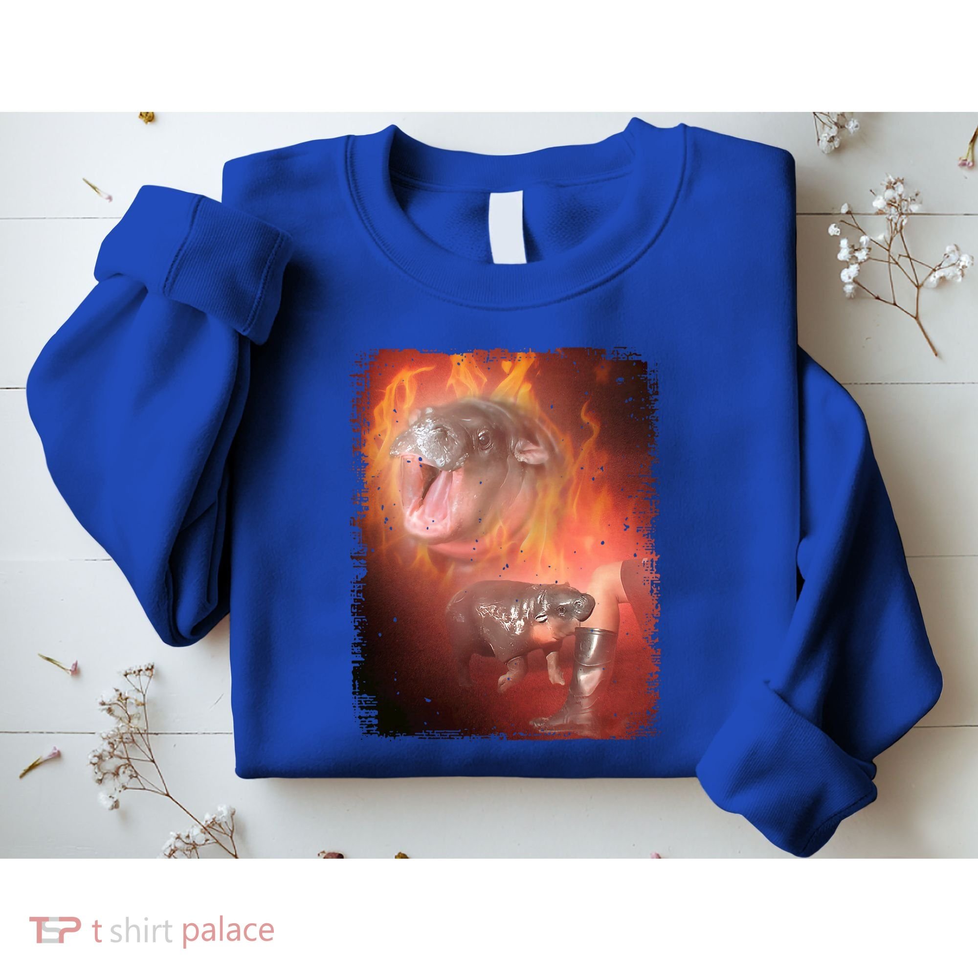 Moo Deng Bouncy Pig In Thai Fire Picture The Cute Baby Hippo Sweatshirt