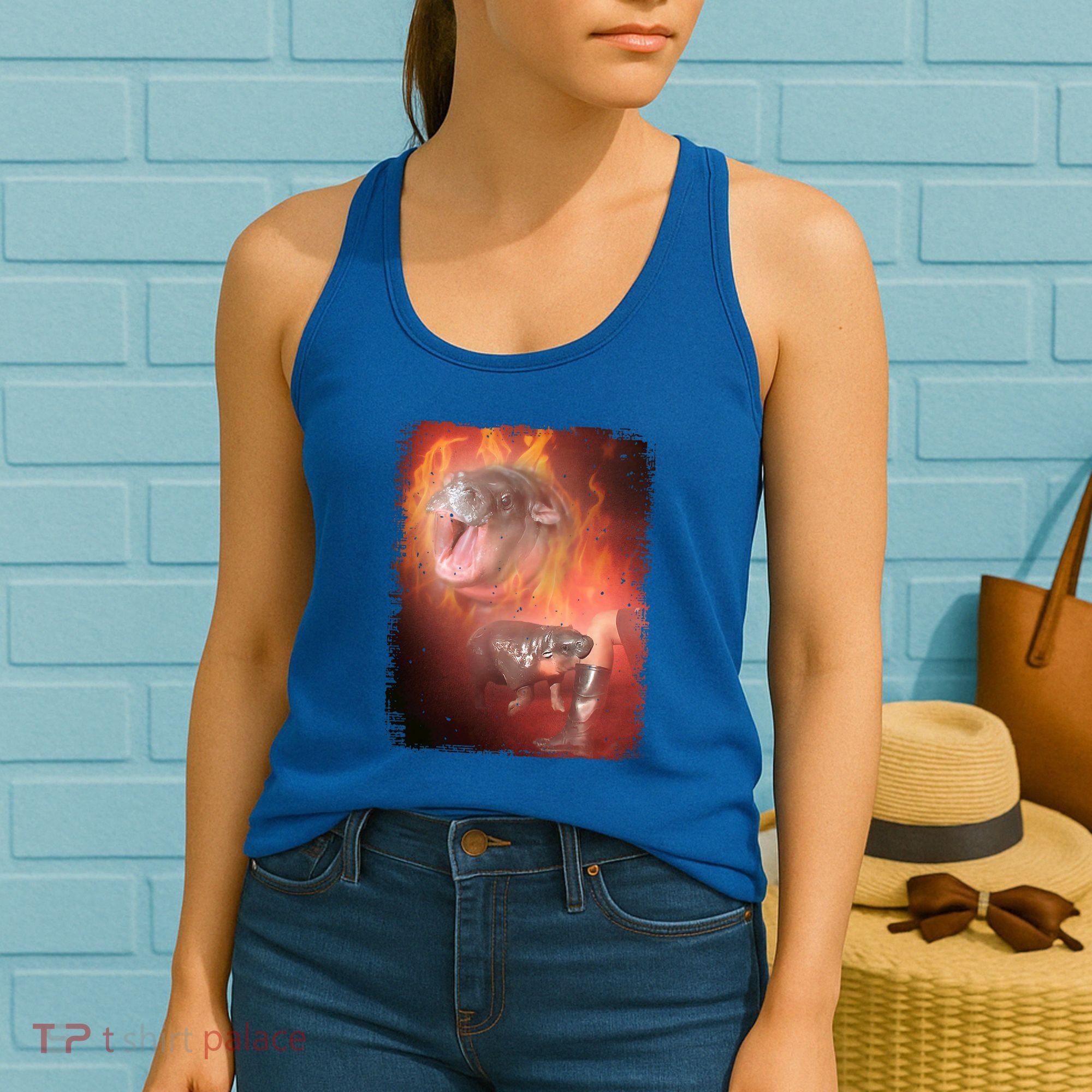 Moo Deng Bouncy Pig In Thai Fire Picture The Cute Baby Hippo Women's Tank Top