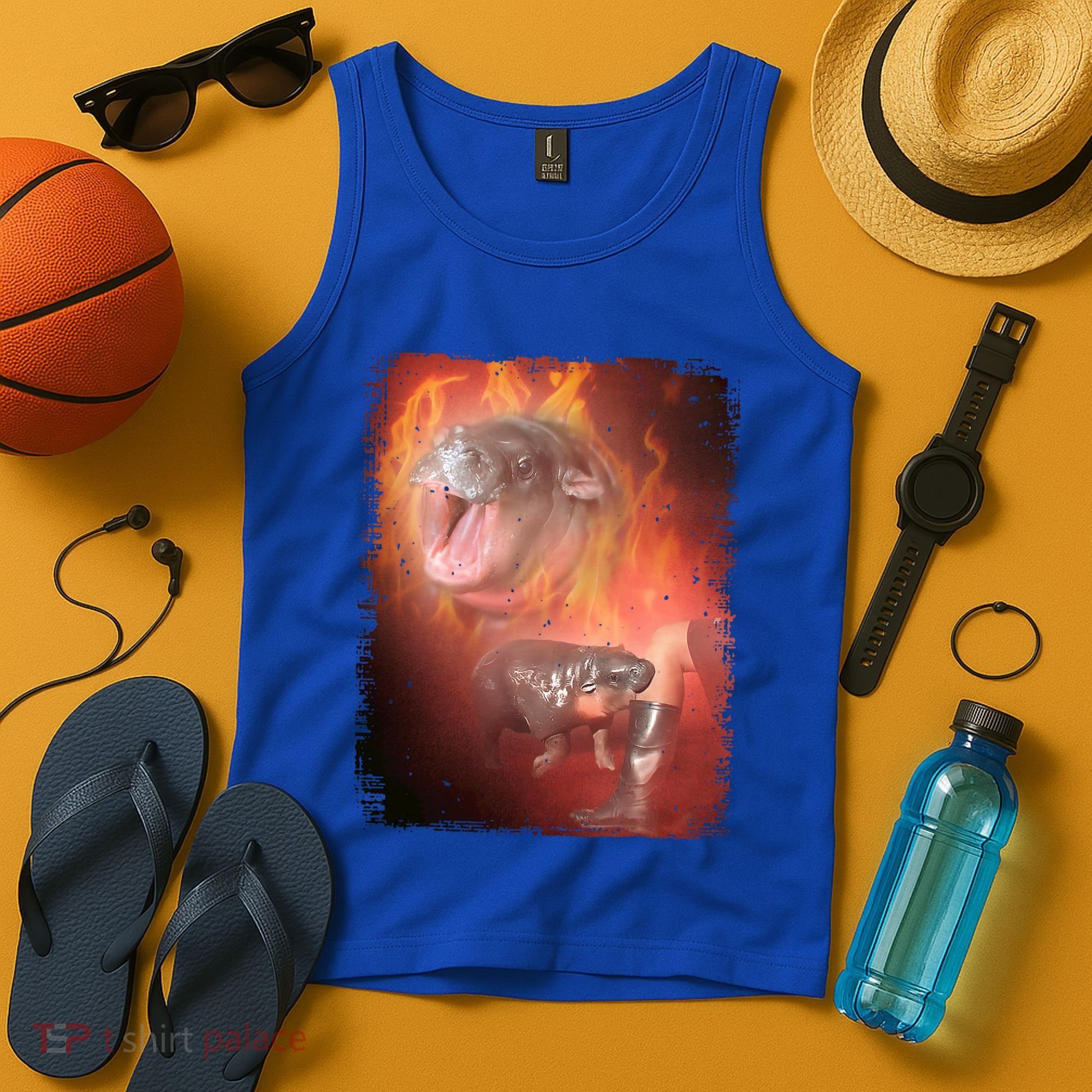 Moo Deng Bouncy Pig In Thai Fire Picture The Cute Baby Hippo Tank Top