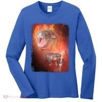 Moo Deng Bouncy Pig In Thai Fire Picture The Cute Baby Hippo Women's Long Sleeve Shirt thumb 0