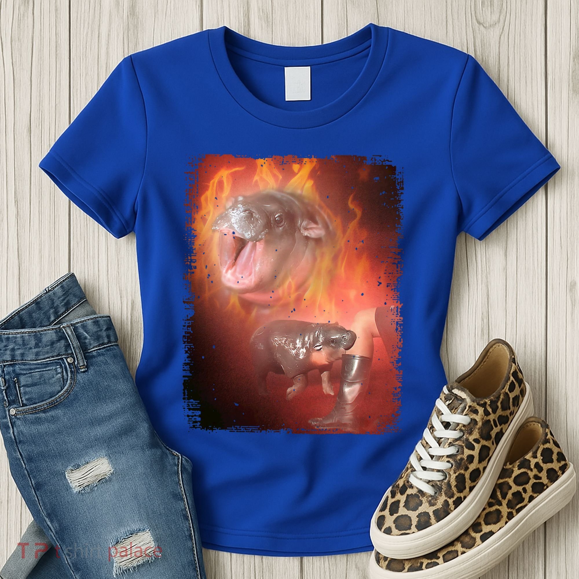 Moo Deng Bouncy Pig In Thai Fire Picture The Cute Baby Hippo Women's T-Shirt