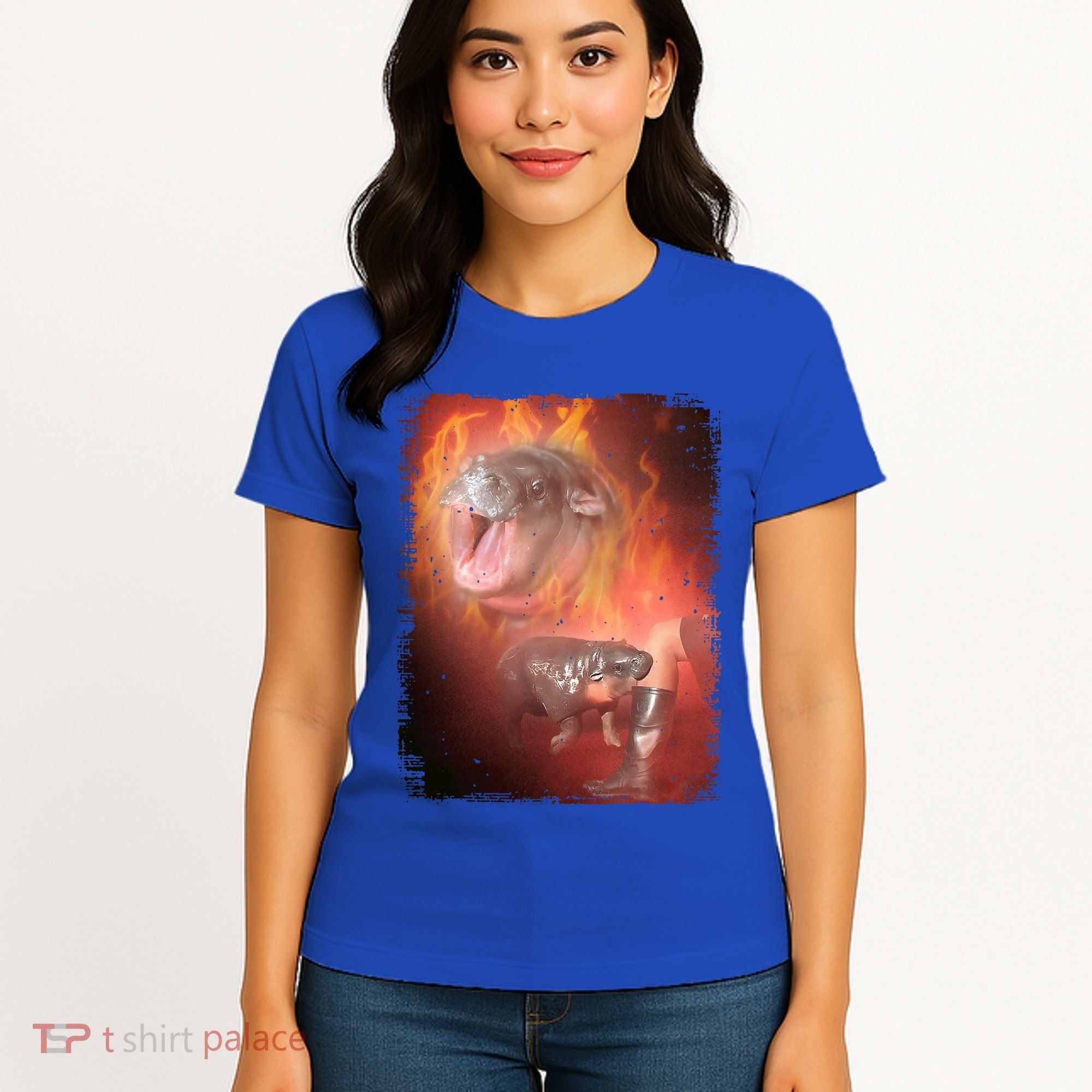Moo Deng Bouncy Pig In Thai Fire Picture The Cute Baby Hippo Women's T-Shirt