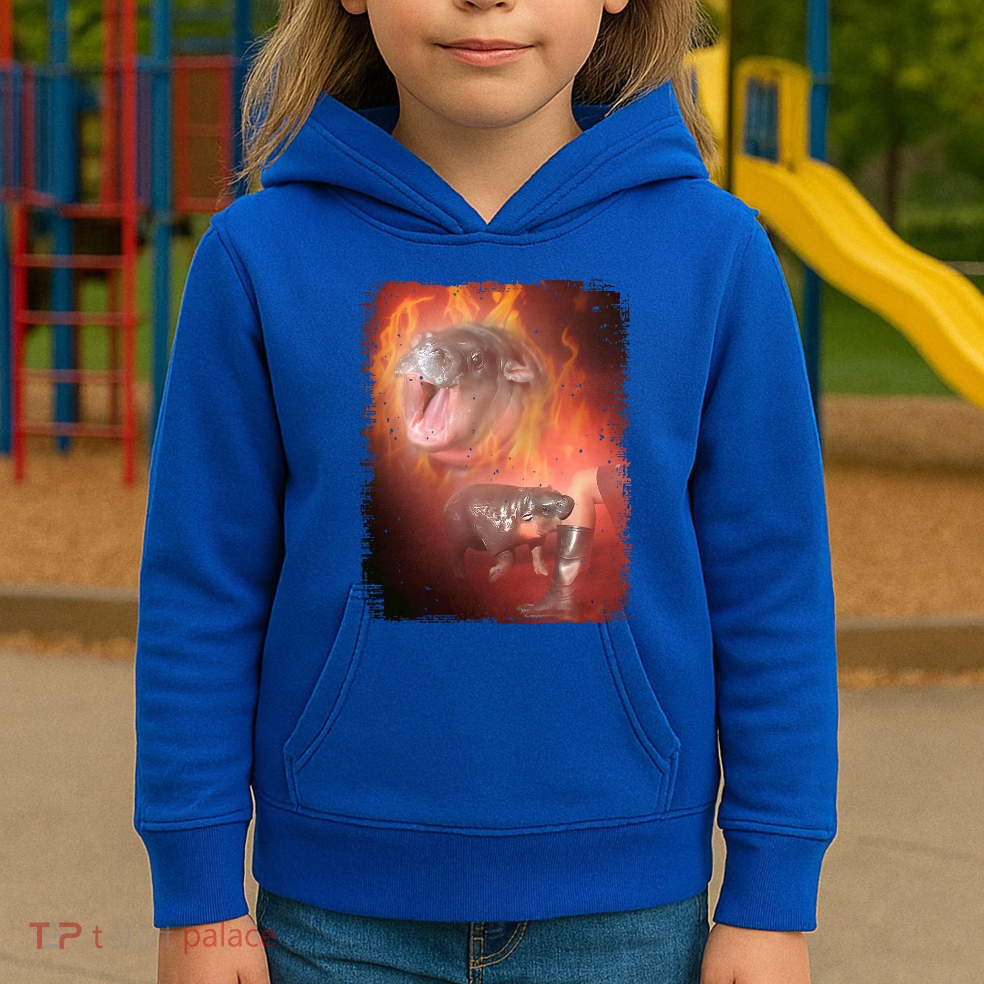 Moo Deng Bouncy Pig In Thai Fire Picture The Cute Baby Hippo Kids Hoodie