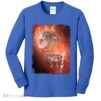 Moo Deng Bouncy Pig In Thai Fire Picture The Cute Baby Hippo Kids Long Sleeve Shirt thumb 0