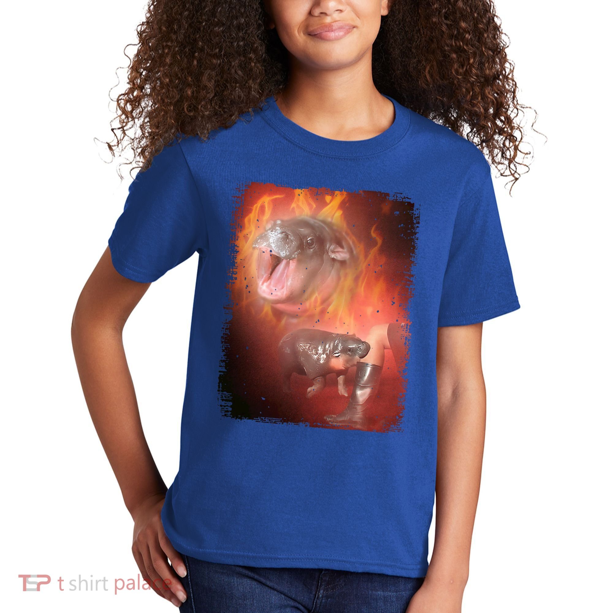 Moo Deng Bouncy Pig In Thai Fire Picture The Cute Baby Hippo Kids T-Shirt