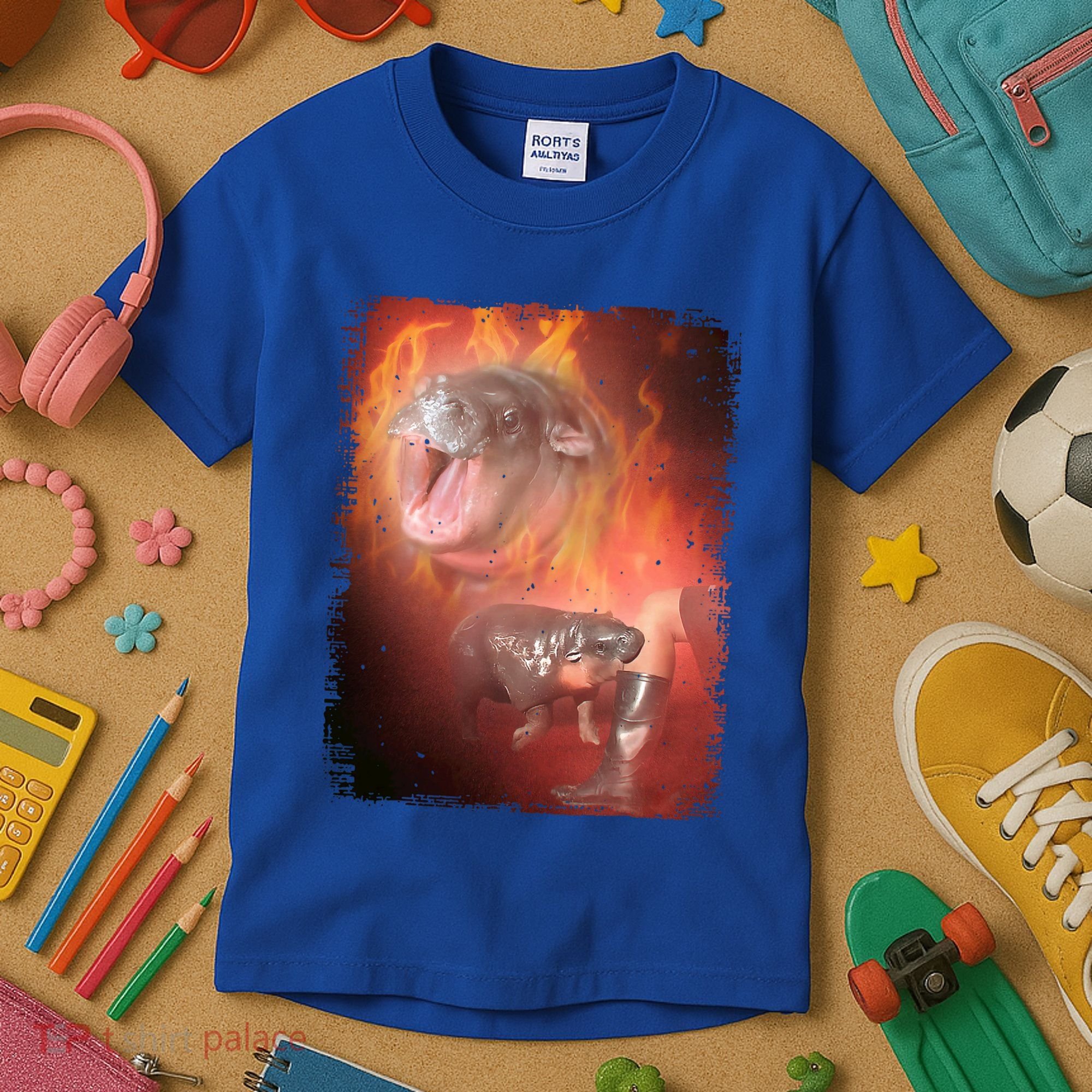 Moo Deng Bouncy Pig In Thai Fire Picture The Cute Baby Hippo Kids T-Shirt
