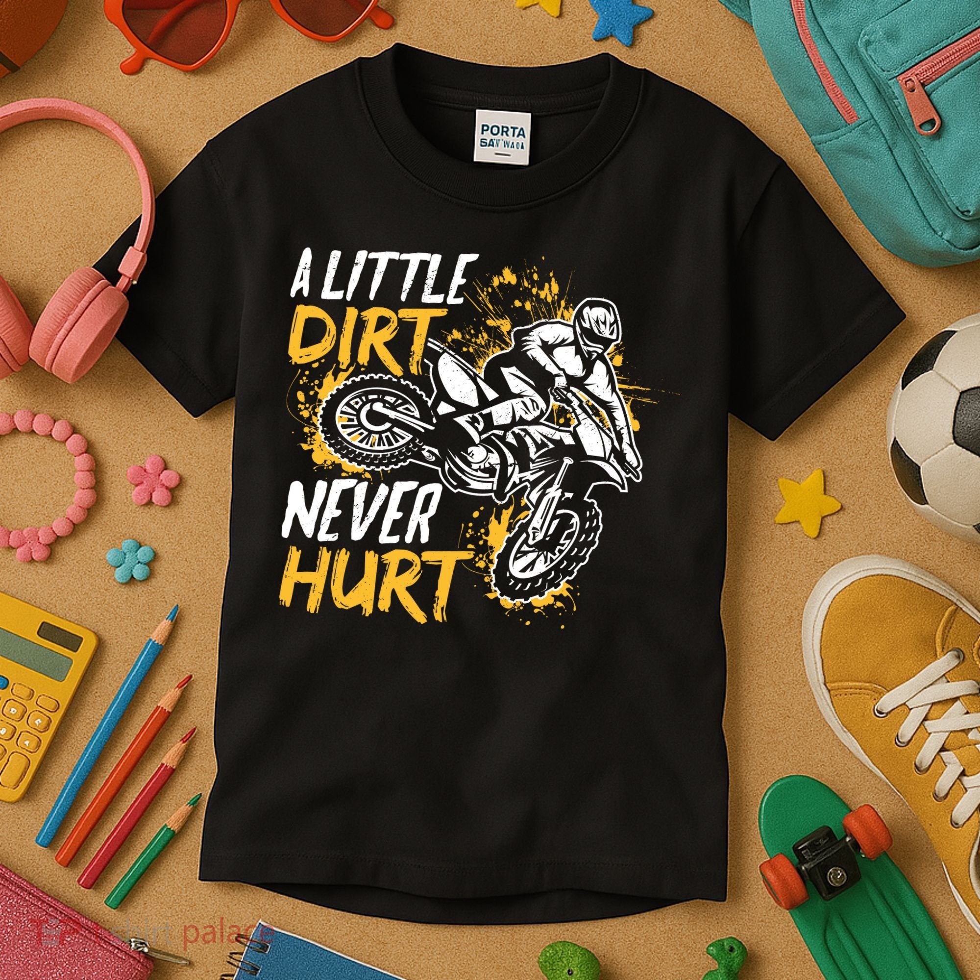 Motocross Dirt Bike A Little Dirt Never Hurt Kids T-Shirt