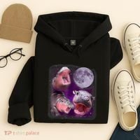 Moo Deng Bouncy Pig In Thai Picture Howling Under The Moon Hoodie thumb 4