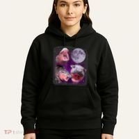Moo Deng Bouncy Pig In Thai Picture Howling Under The Moon Hoodie thumb 5