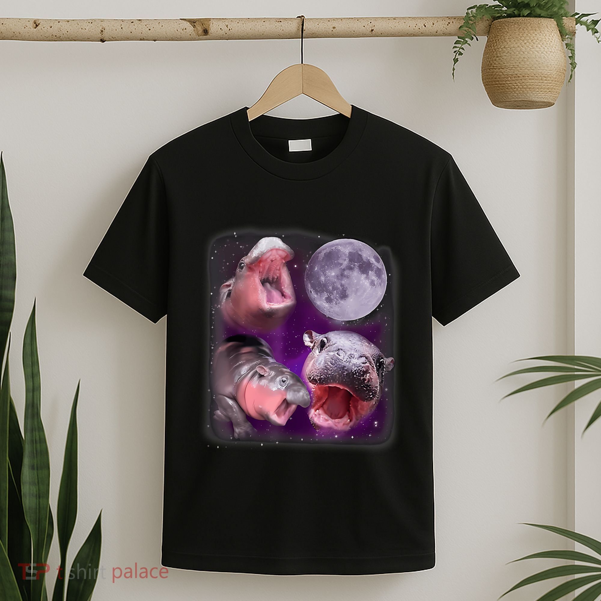 Moo Deng Bouncy Pig In Thai Picture Howling Under The Moon T-Shirt