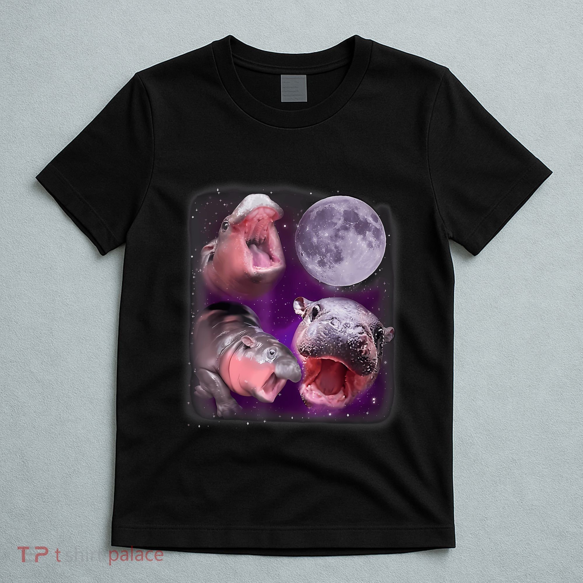 Moo Deng Bouncy Pig In Thai Picture Howling Under The Moon T-Shirt